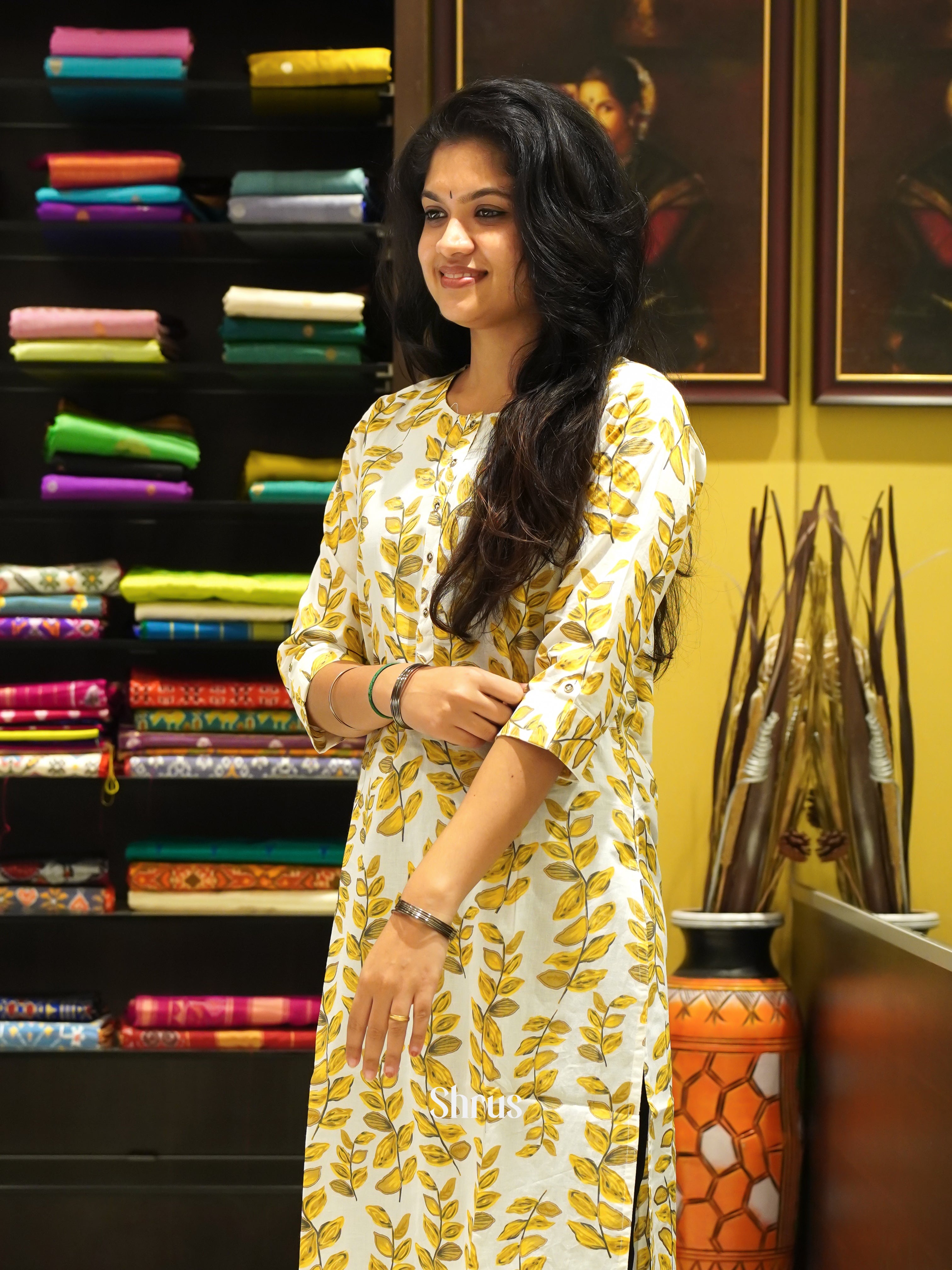 Cream & Yellow - Readymade Kurti - Shop on ShrusEternity.com