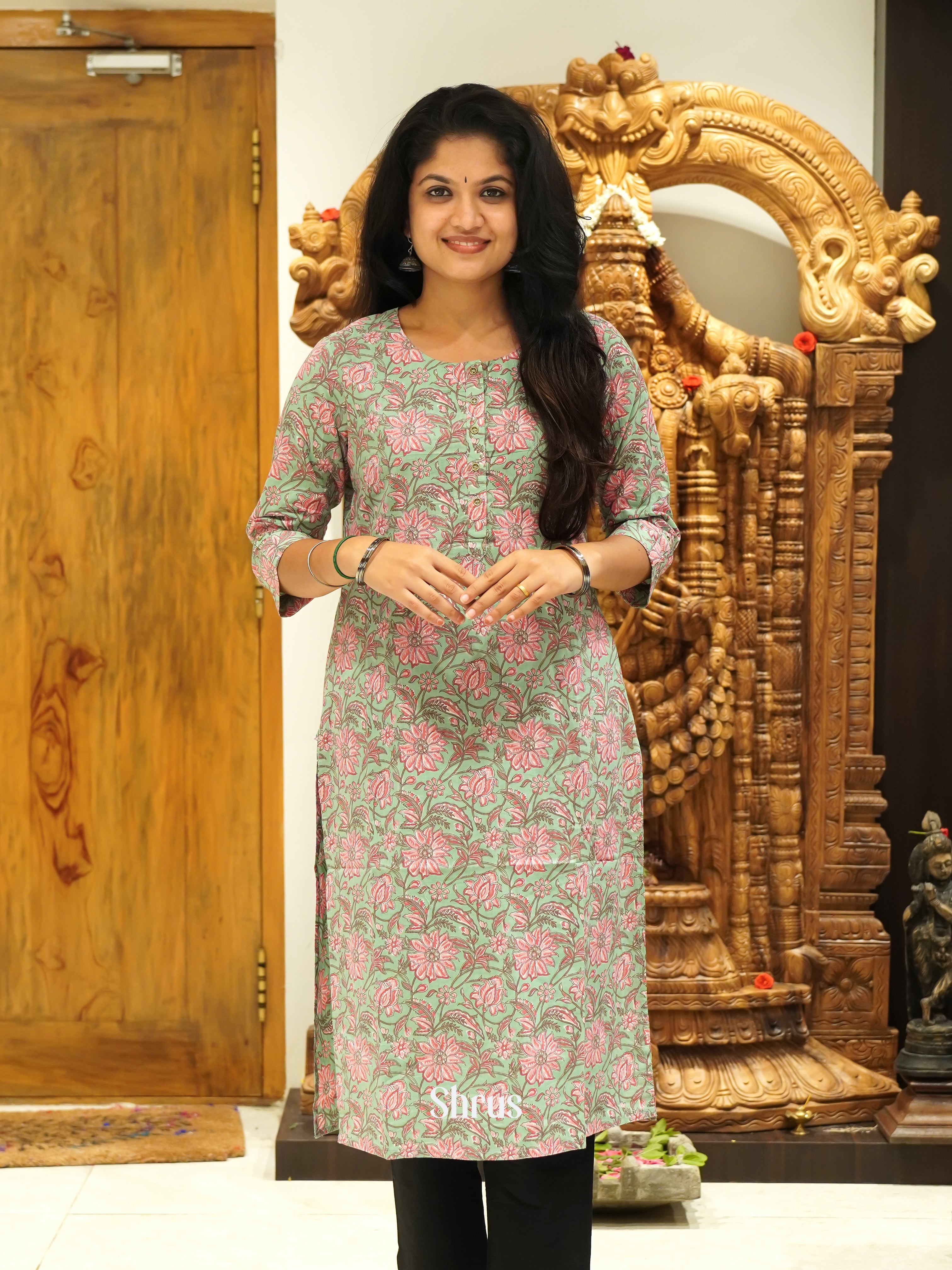 Green & Pink- Readymade Kurti - Shop on ShrusEternity.com