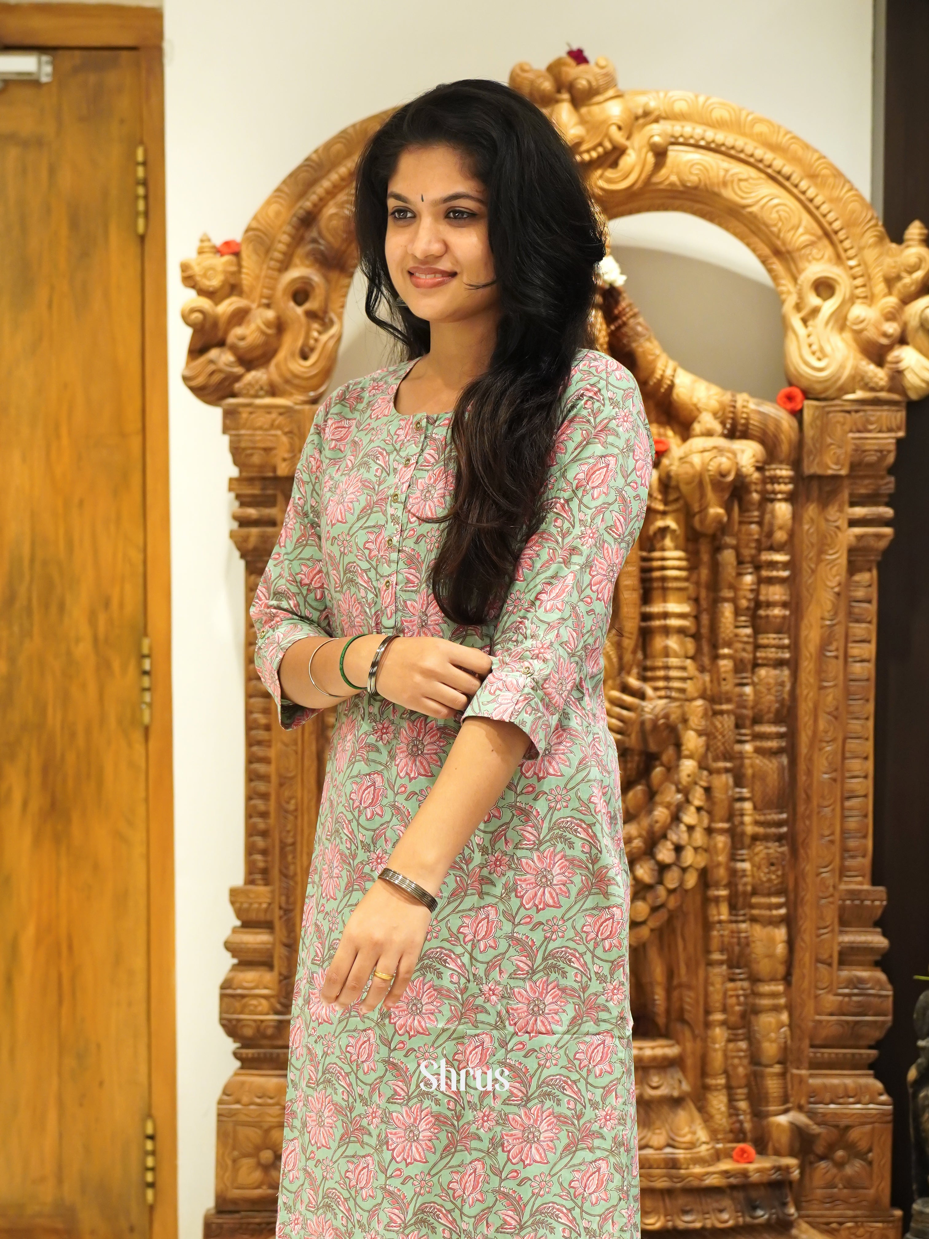 Green & Pink- Readymade Kurti - Shop on ShrusEternity.com