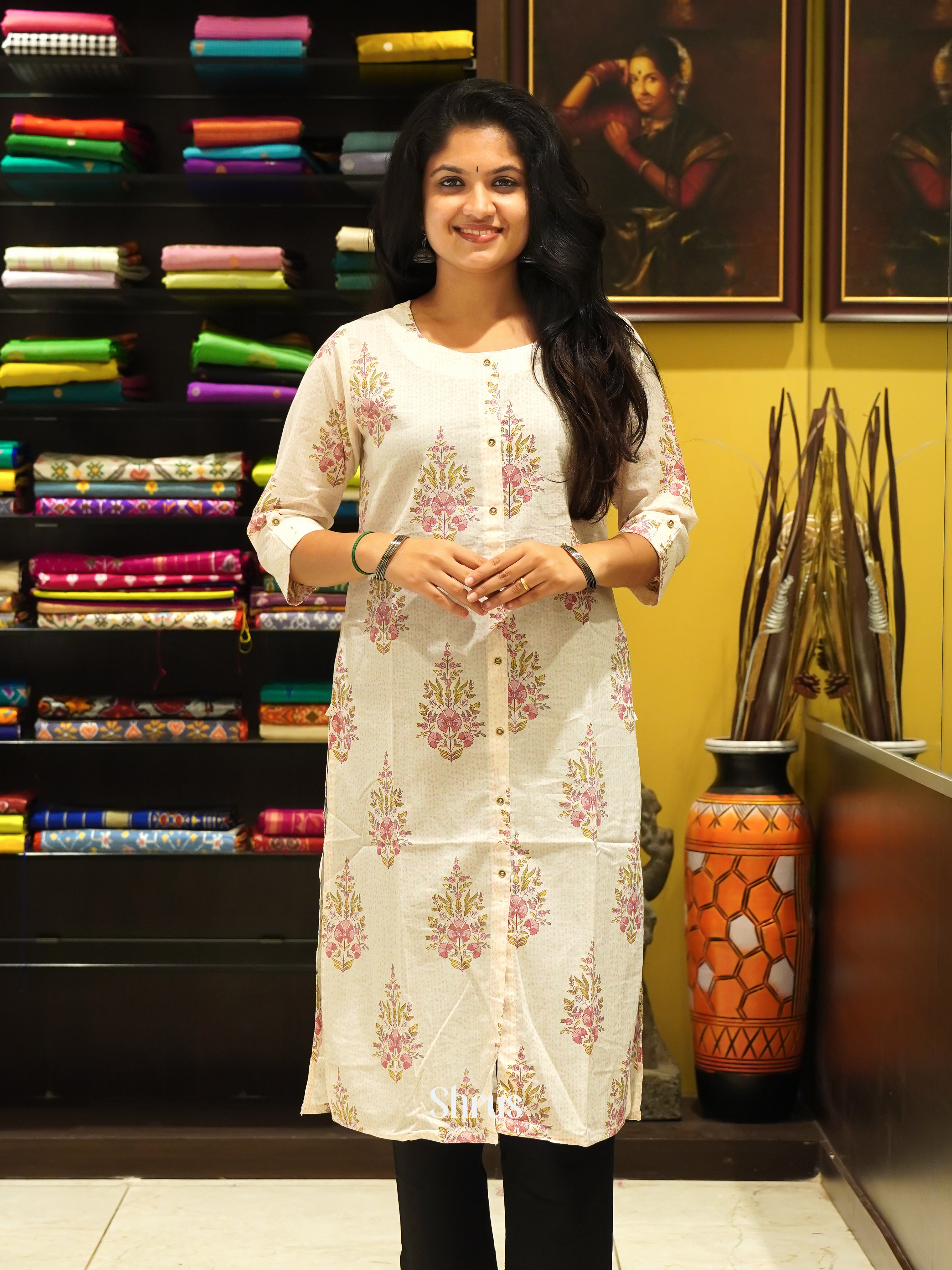 Cream & Pink - Readymade Kurti - Shop on ShrusEternity.com