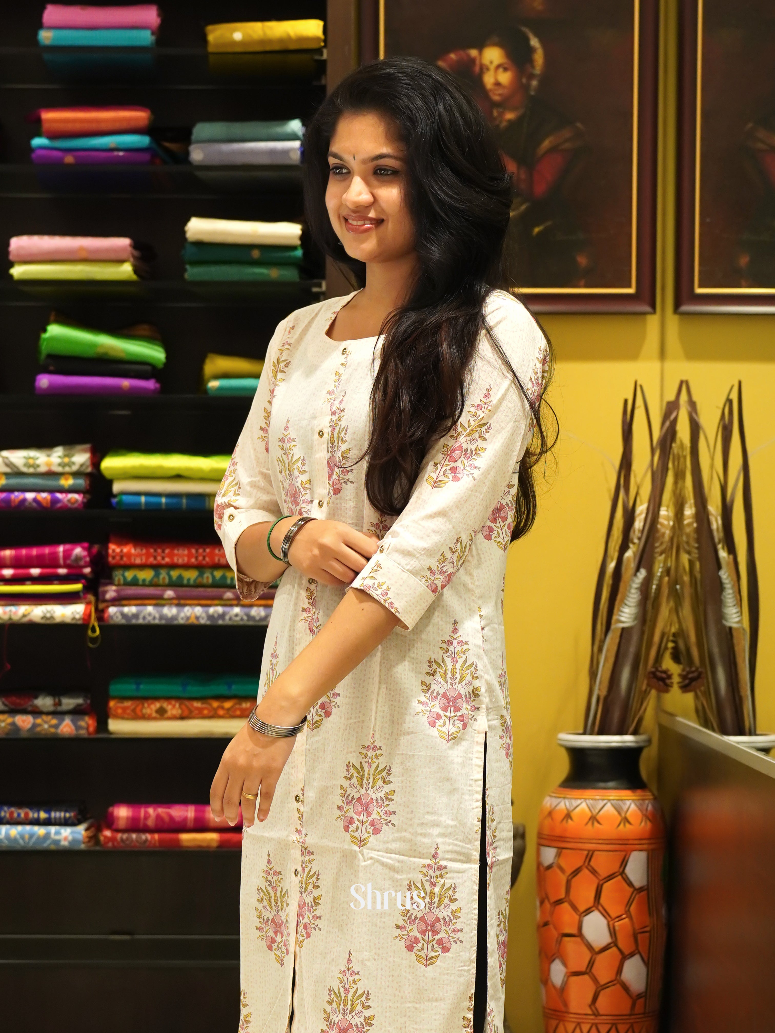 Cream & Pink - Readymade Kurti - Shop on ShrusEternity.com