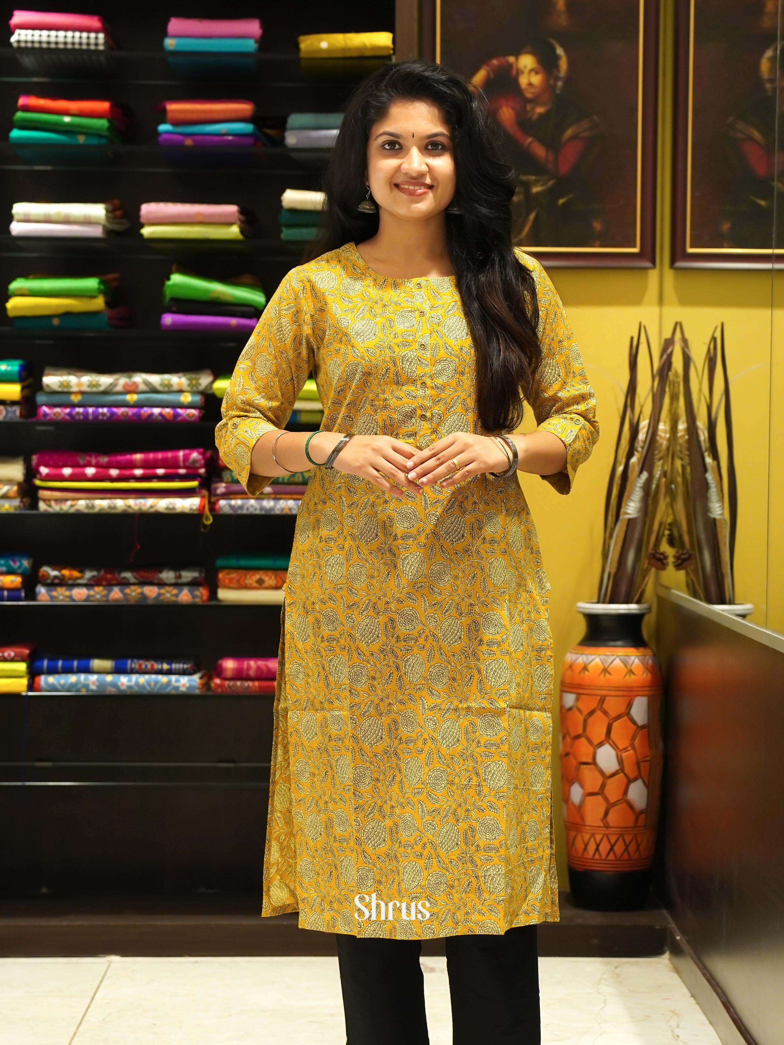 Yellow - Readymade Kurti - Shop on ShrusEternity.com
