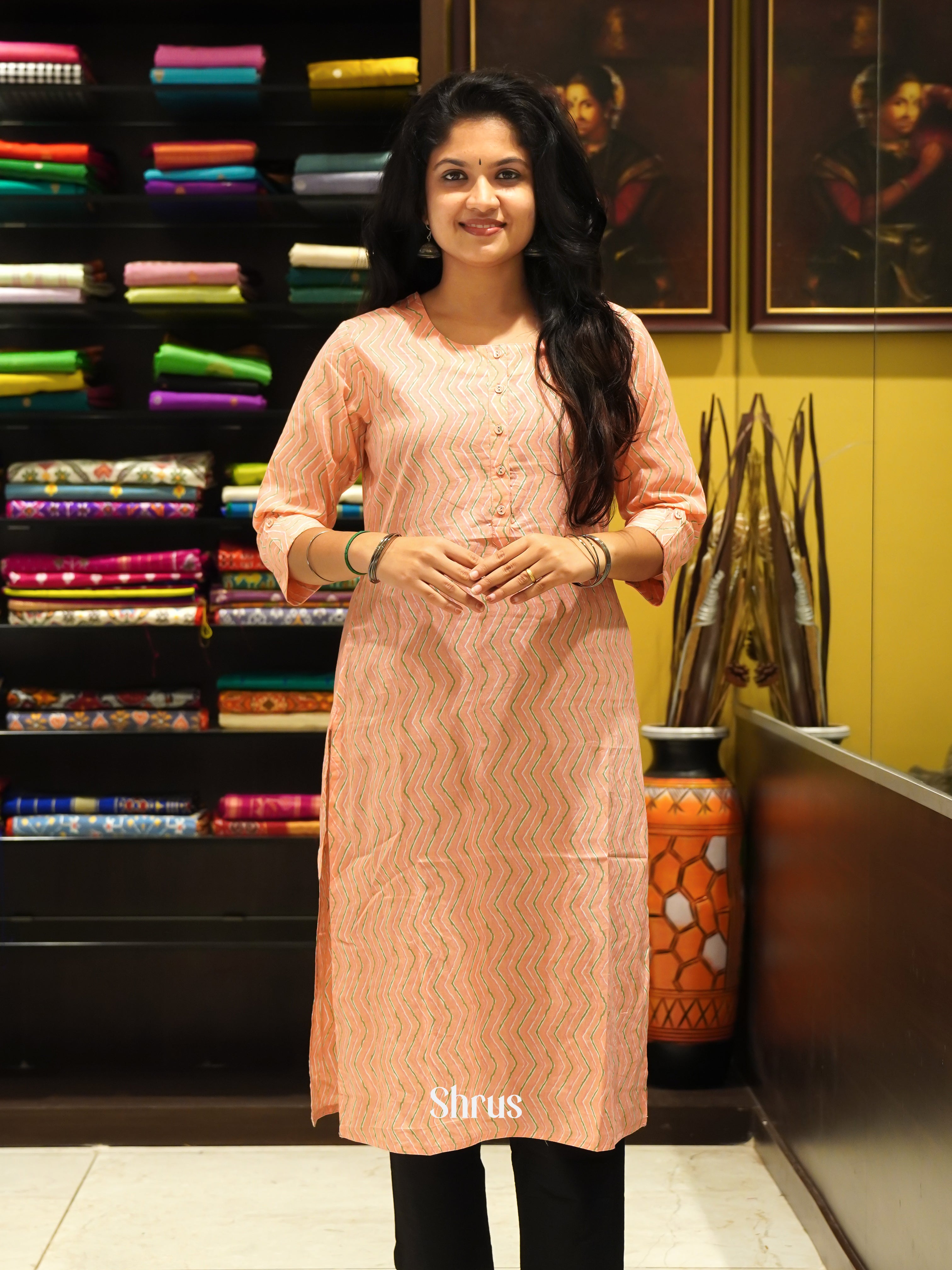 Peach & Green - Readymade Kurti - Shop on ShrusEternity.com