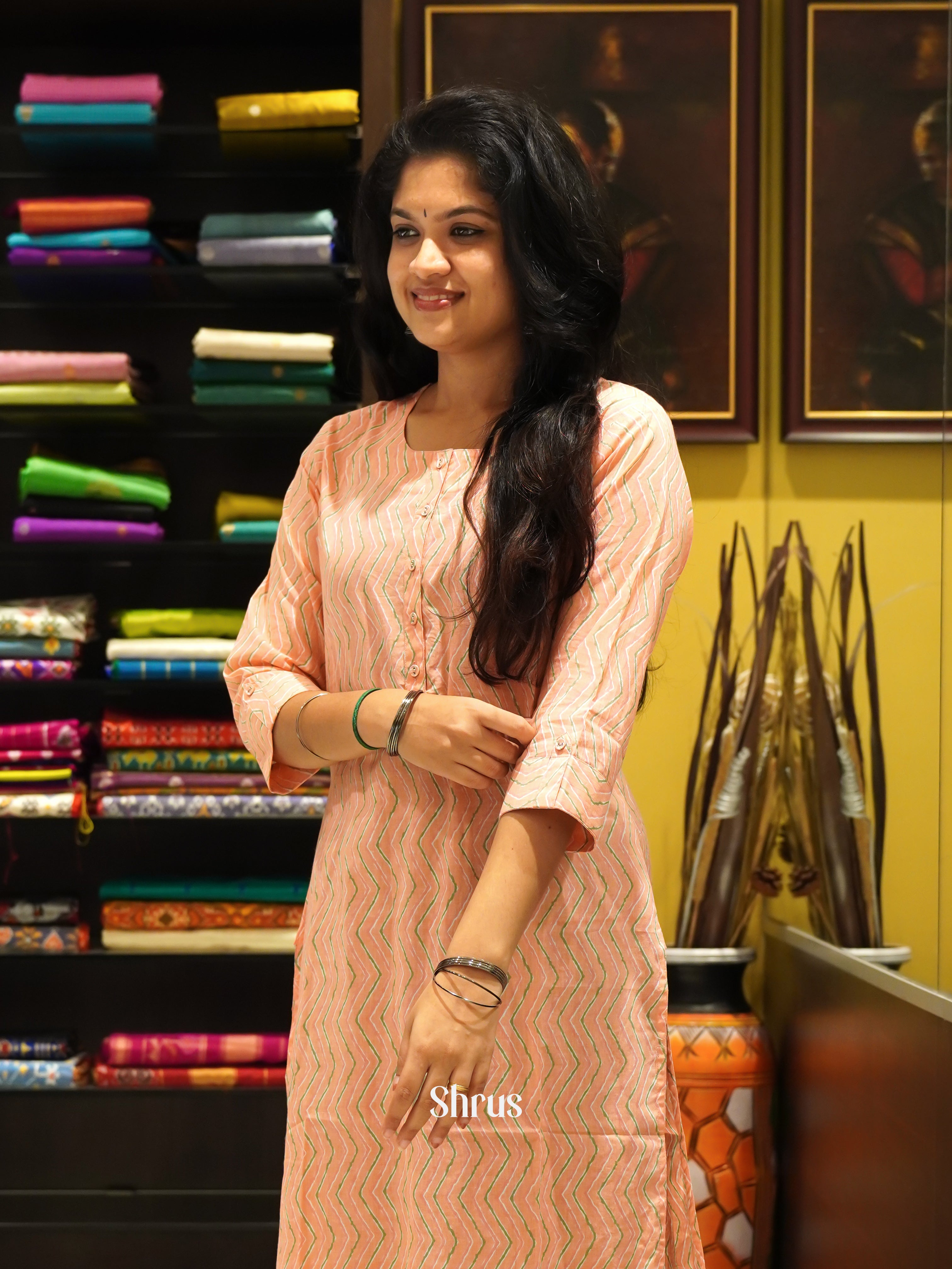 Peach & Green - Readymade Kurti - Shop on ShrusEternity.com