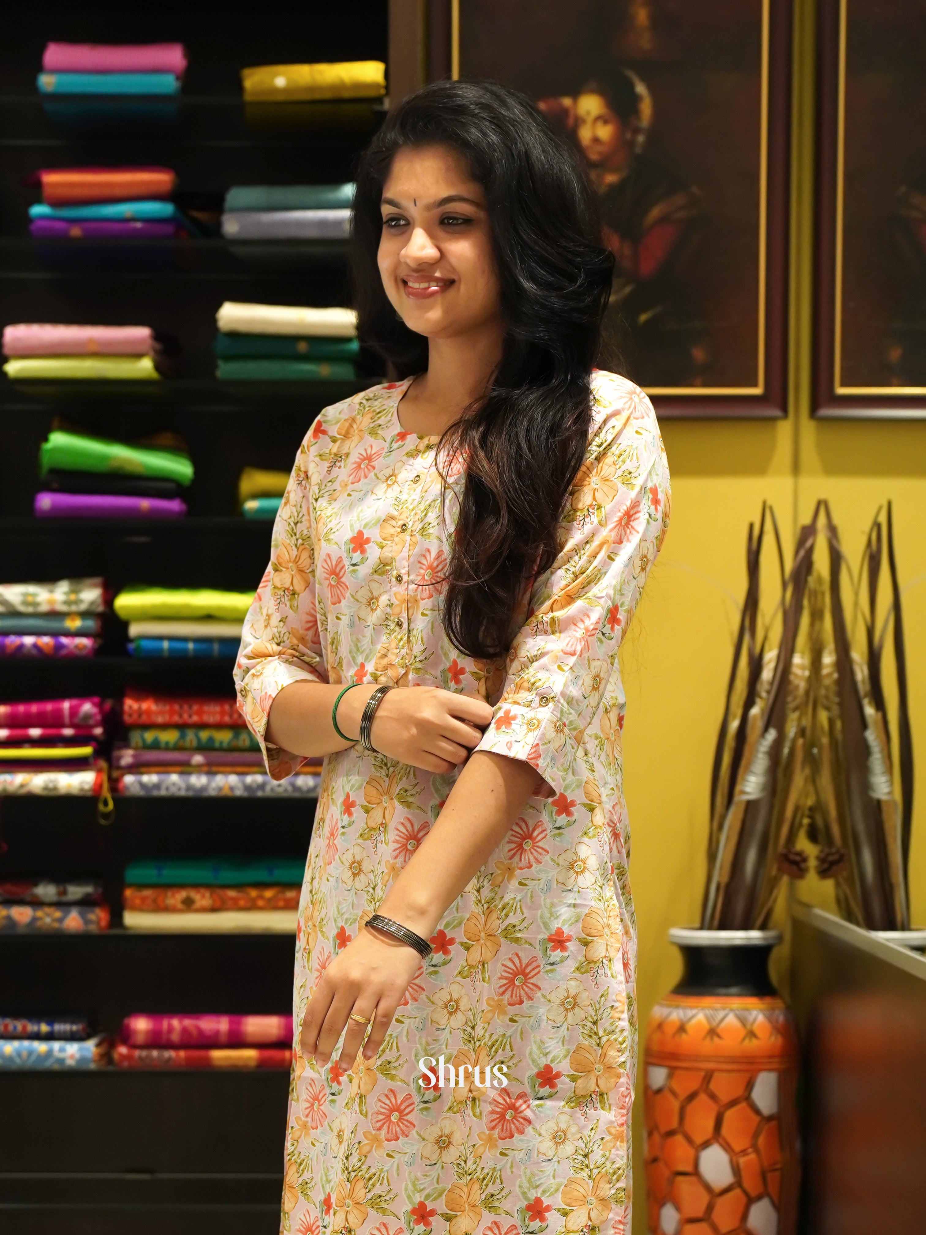 Light Pink & Mustard - Readymade Kurti - Shop on ShrusEternity.com