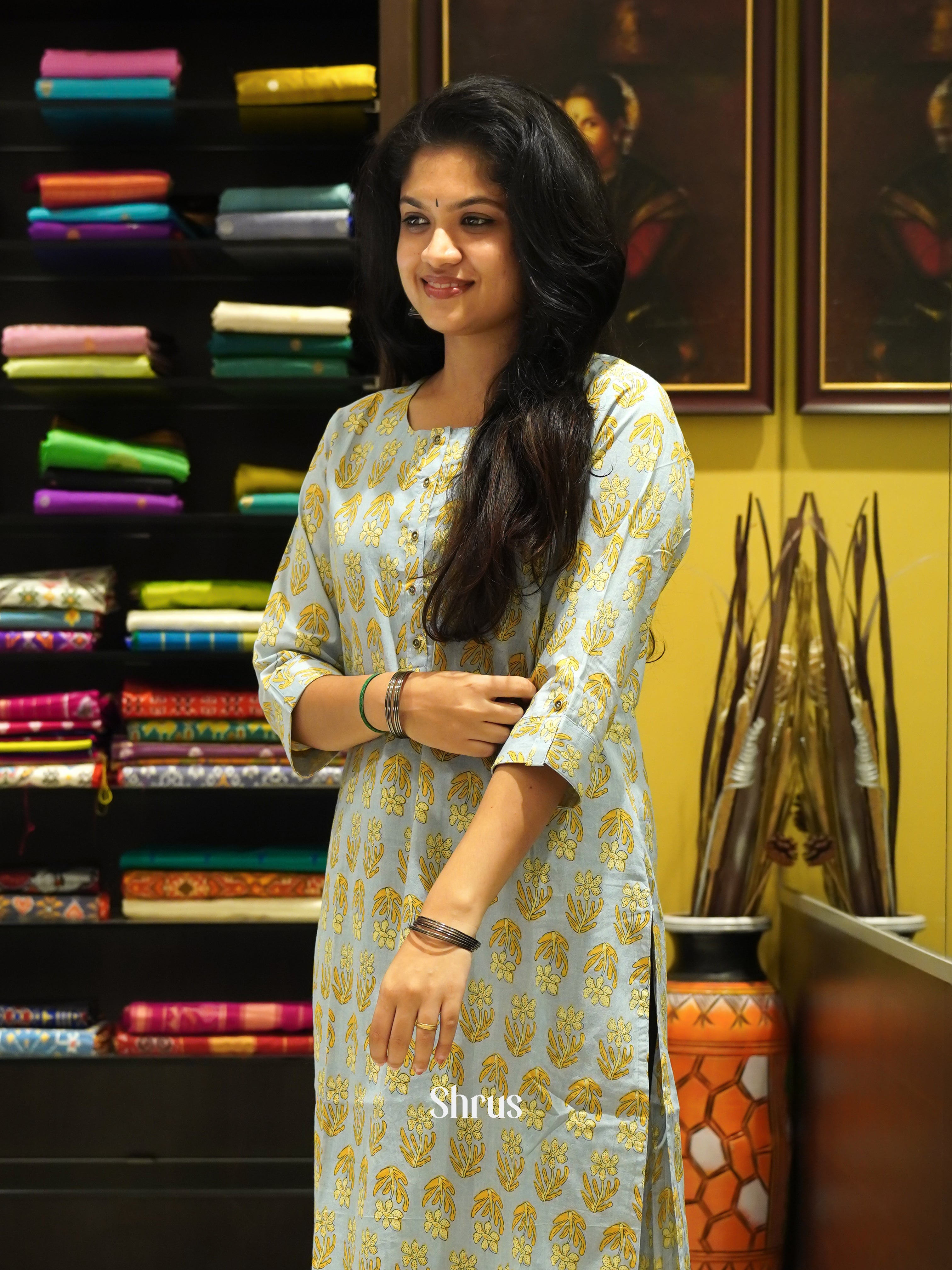 Grey & Yellow - Readymade Kurti - Shop on ShrusEternity.com