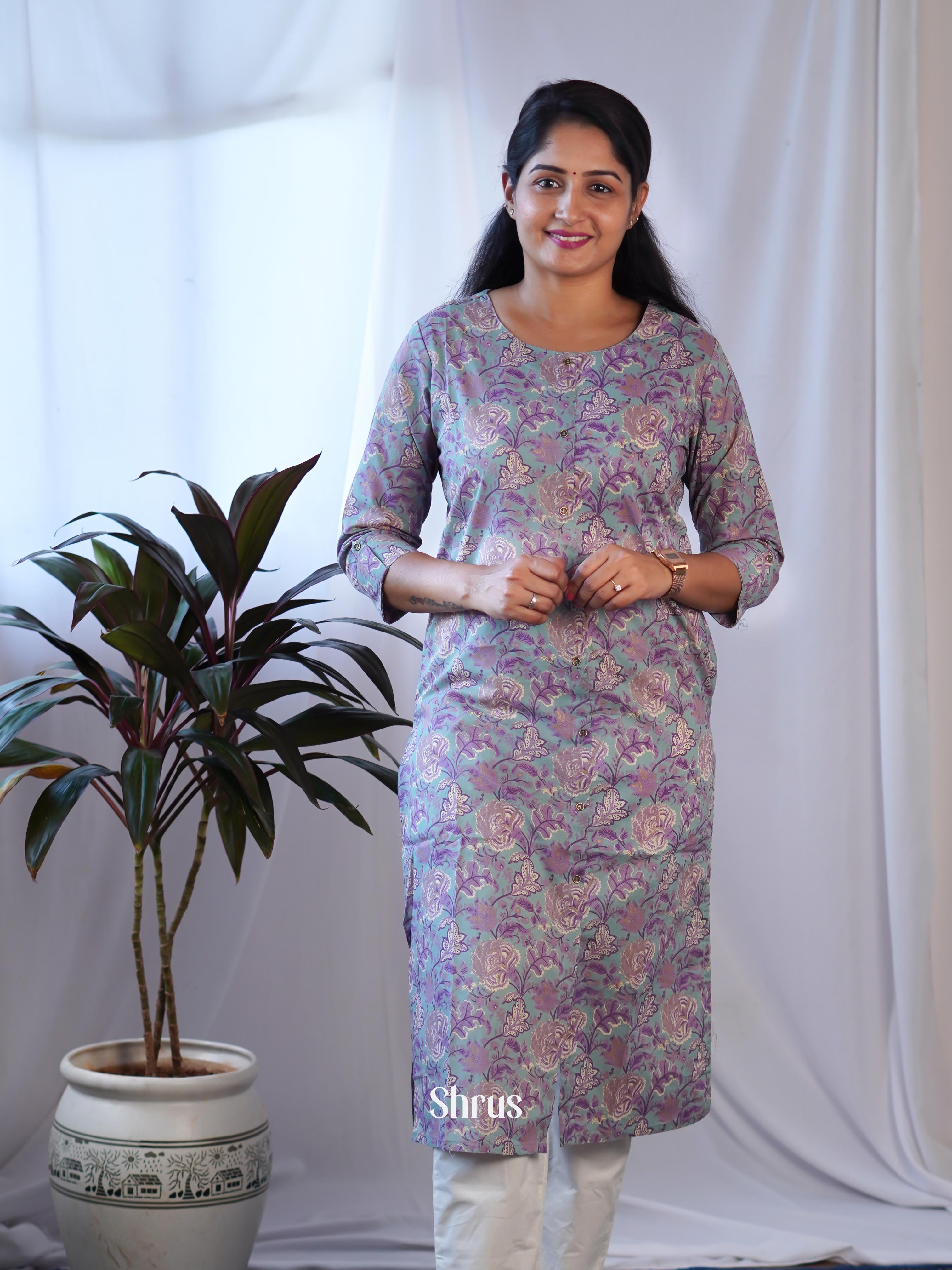 Grey & Purple - Readymade Kurti - Shop on ShrusEternity.com