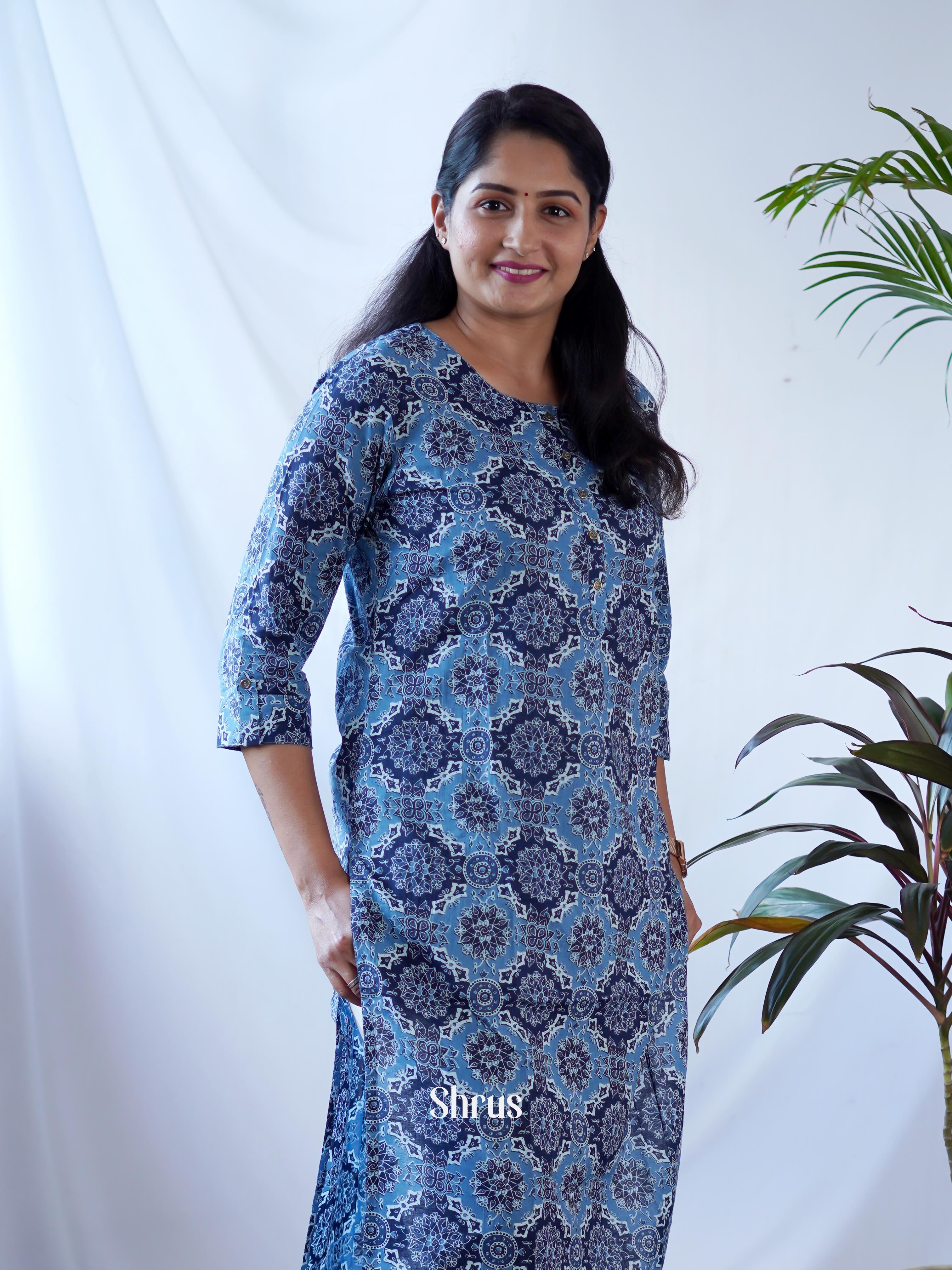 Blue - Readymade Kurti - Shop on ShrusEternity.com