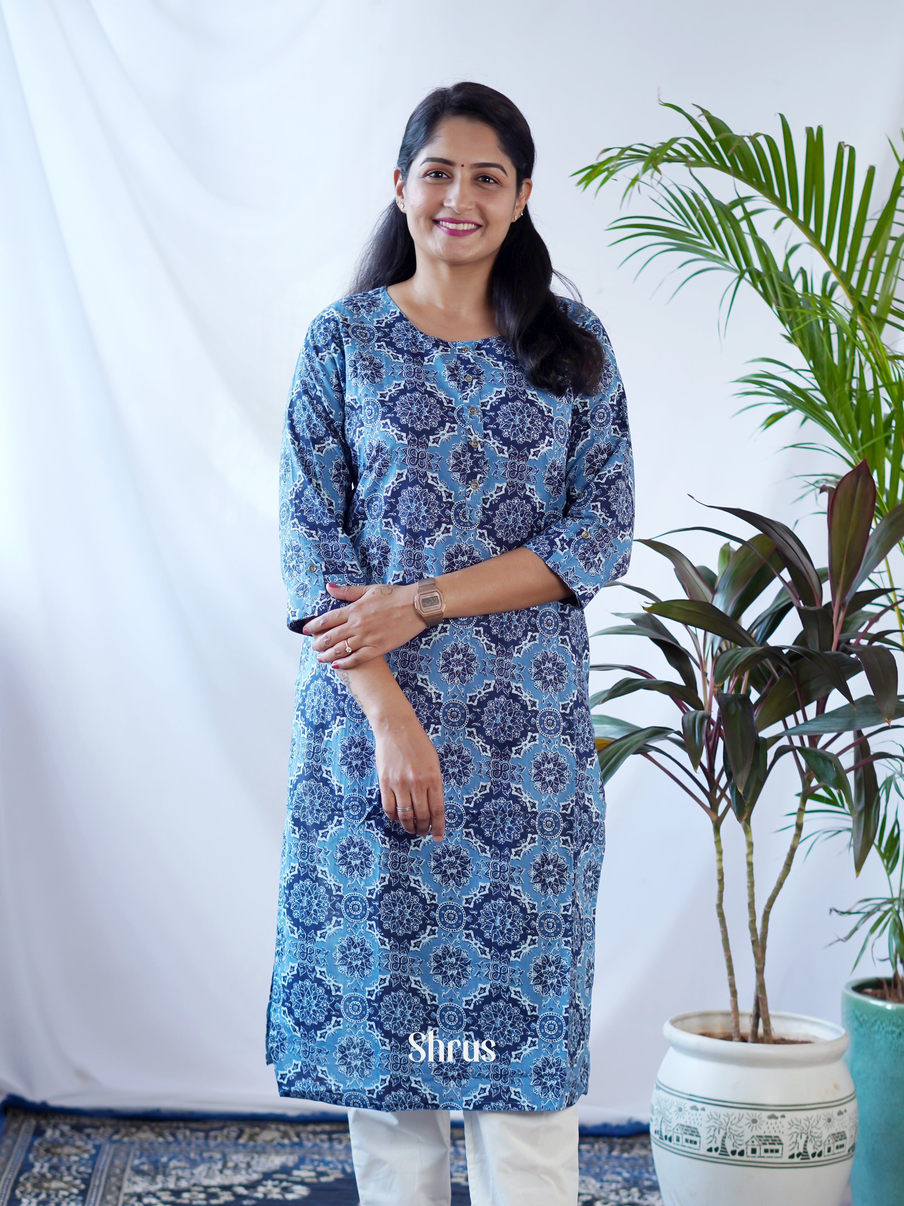 Blue - Readymade Kurti - Shop on ShrusEternity.com