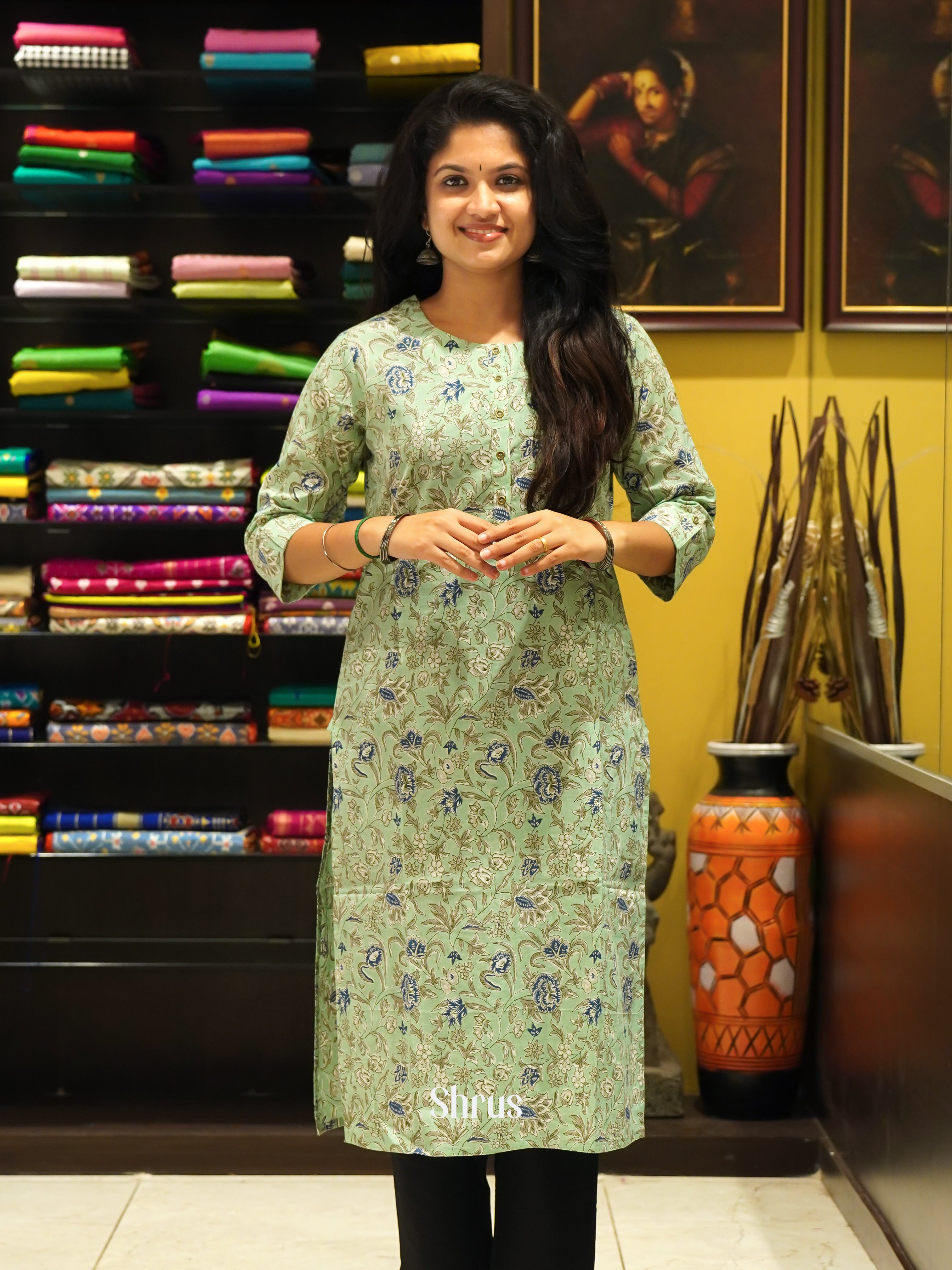 Green - Readymade Kurti - Shop on ShrusEternity.com