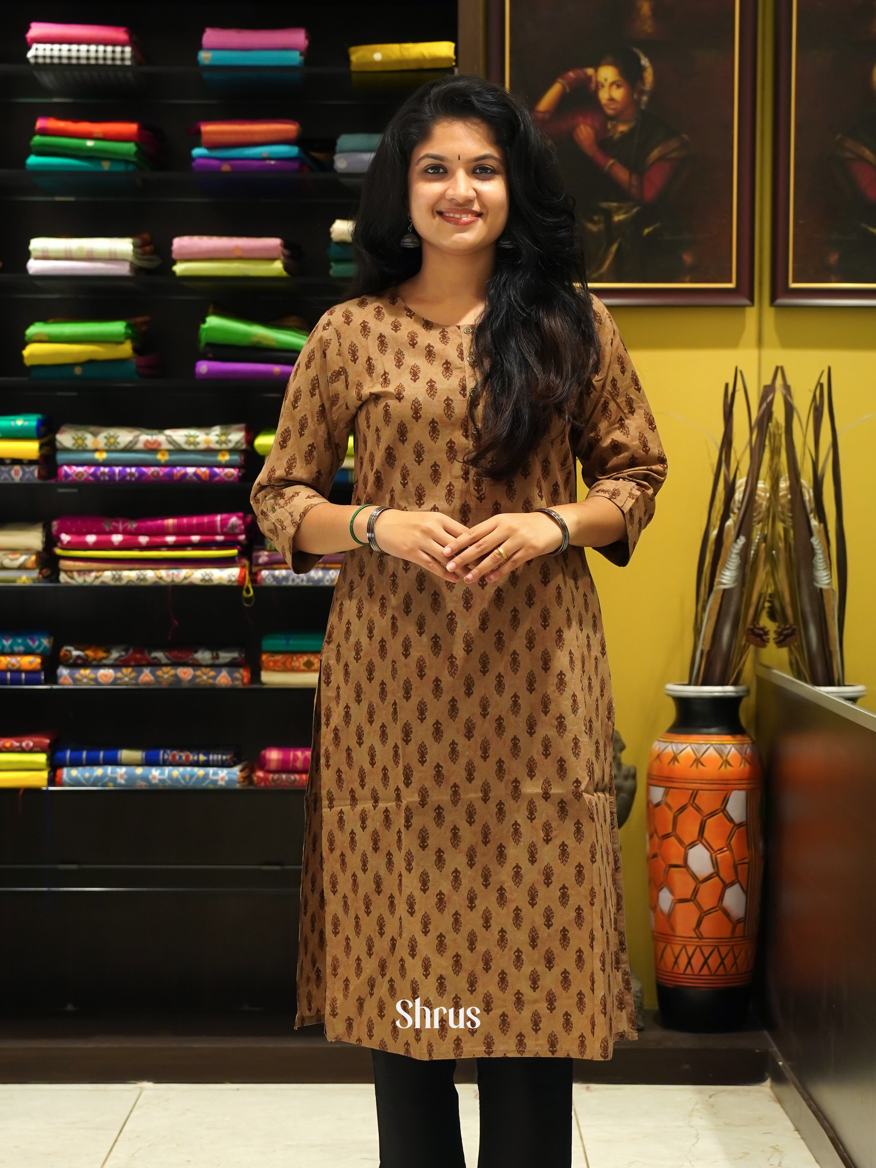 Brown- Readymade Kurti - Shop on ShrusEternity.com