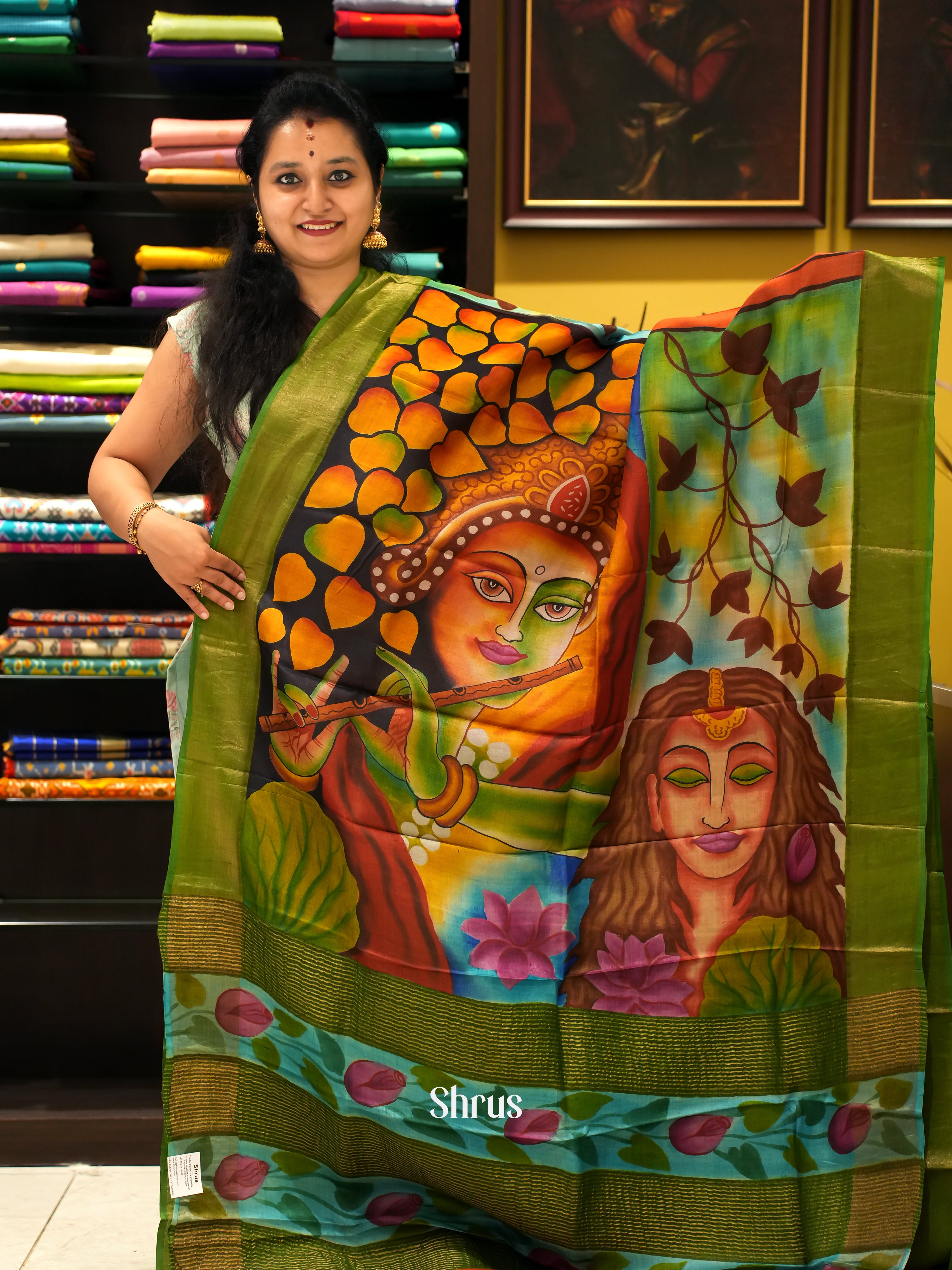 Red And Green - Tussar Silk Saree - Shop on ShrusEternity.com