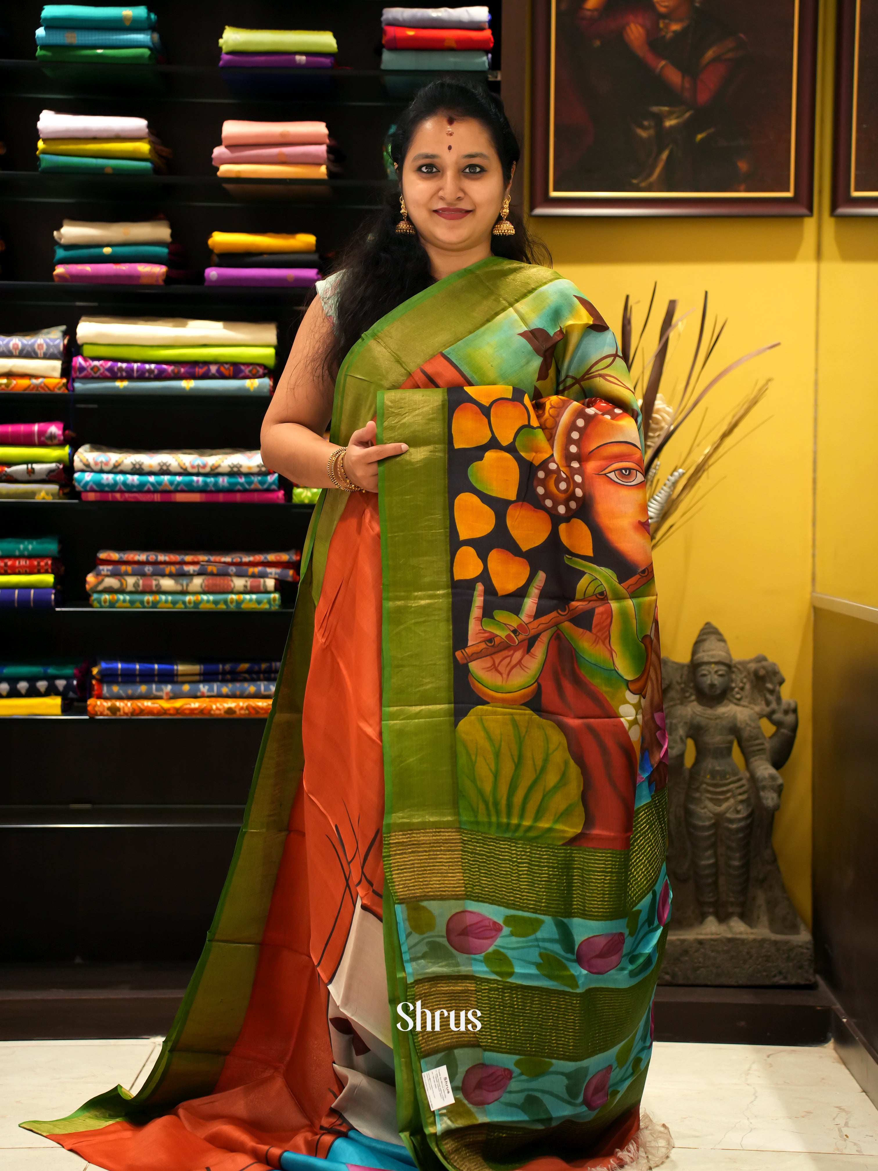 Red And Green - Tussar Silk Saree - Shop on ShrusEternity.com