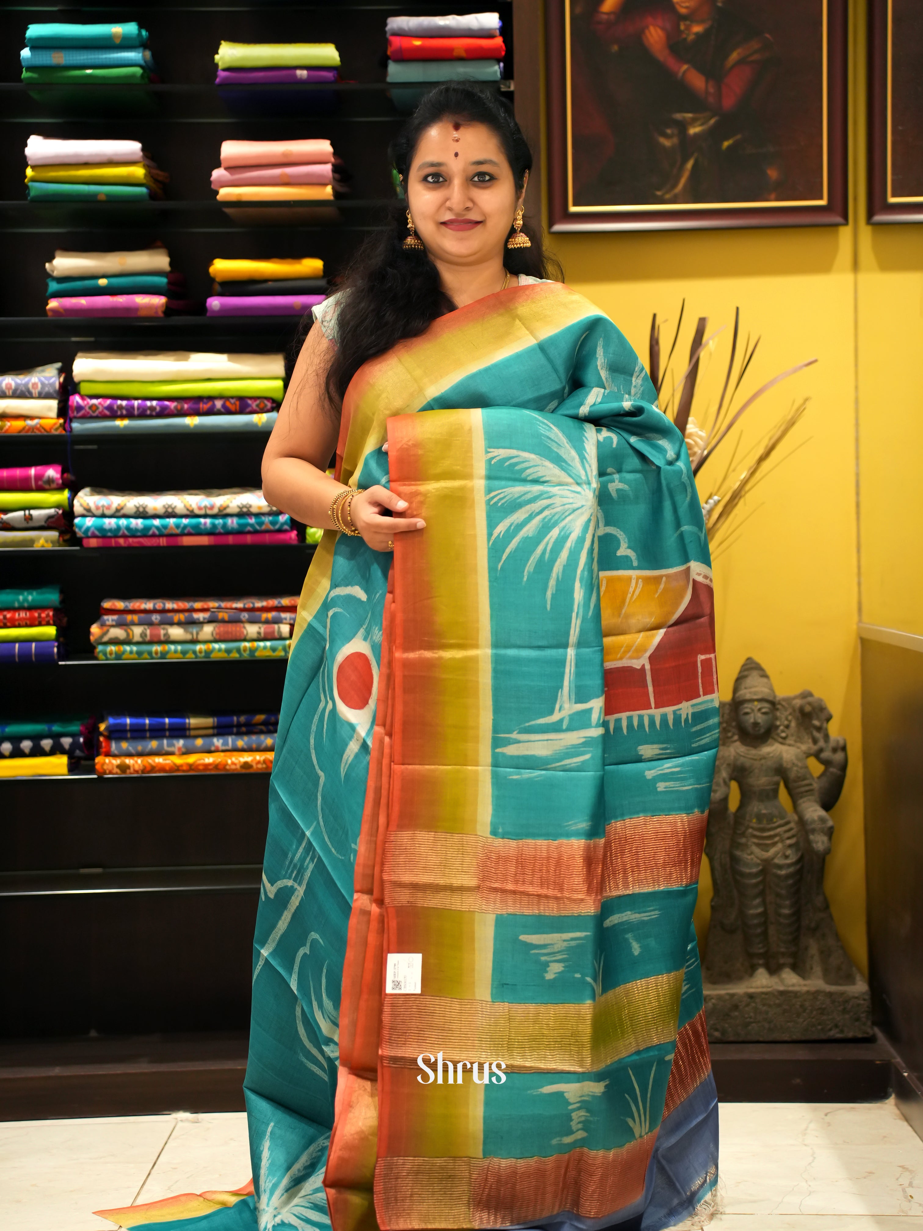 Teal Blue And Bluish Grey- Tussar Silk Saree - Shop on ShrusEternity.com