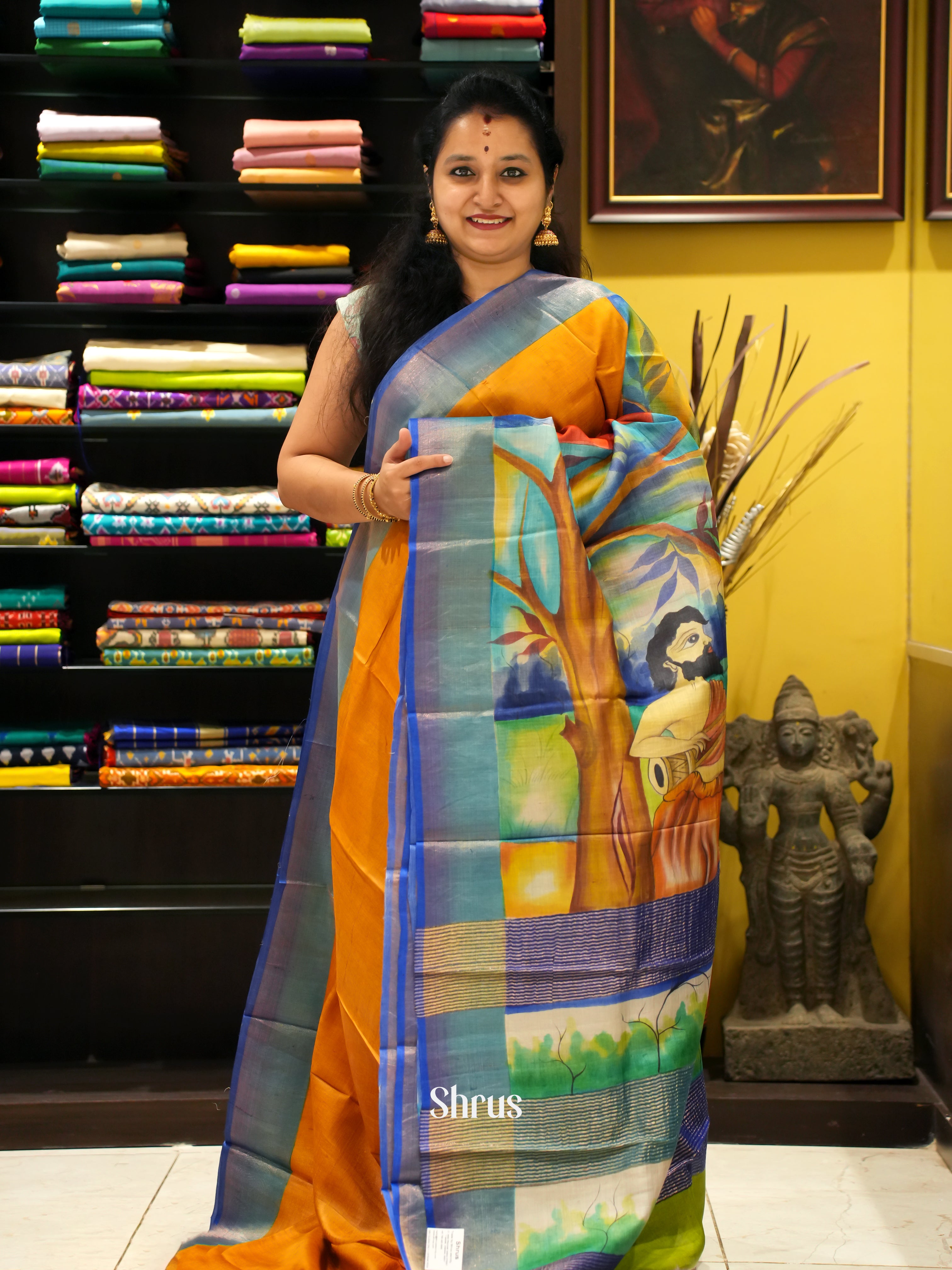 Red And Green- Tussar Silk Saree - Shop on ShrusEternity.com