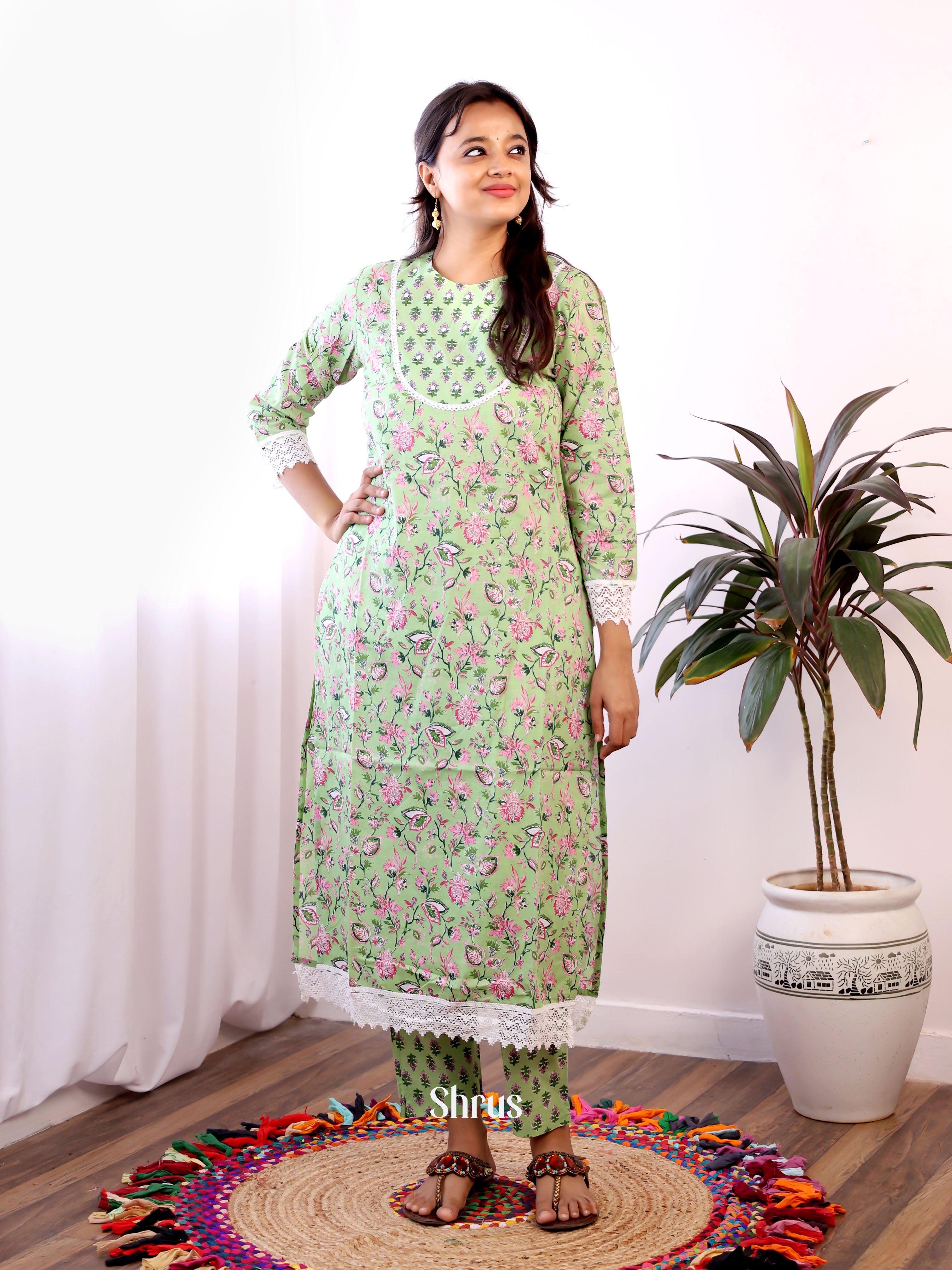 Green - 2pc Readymade Suits - Shop on ShrusEternity.com