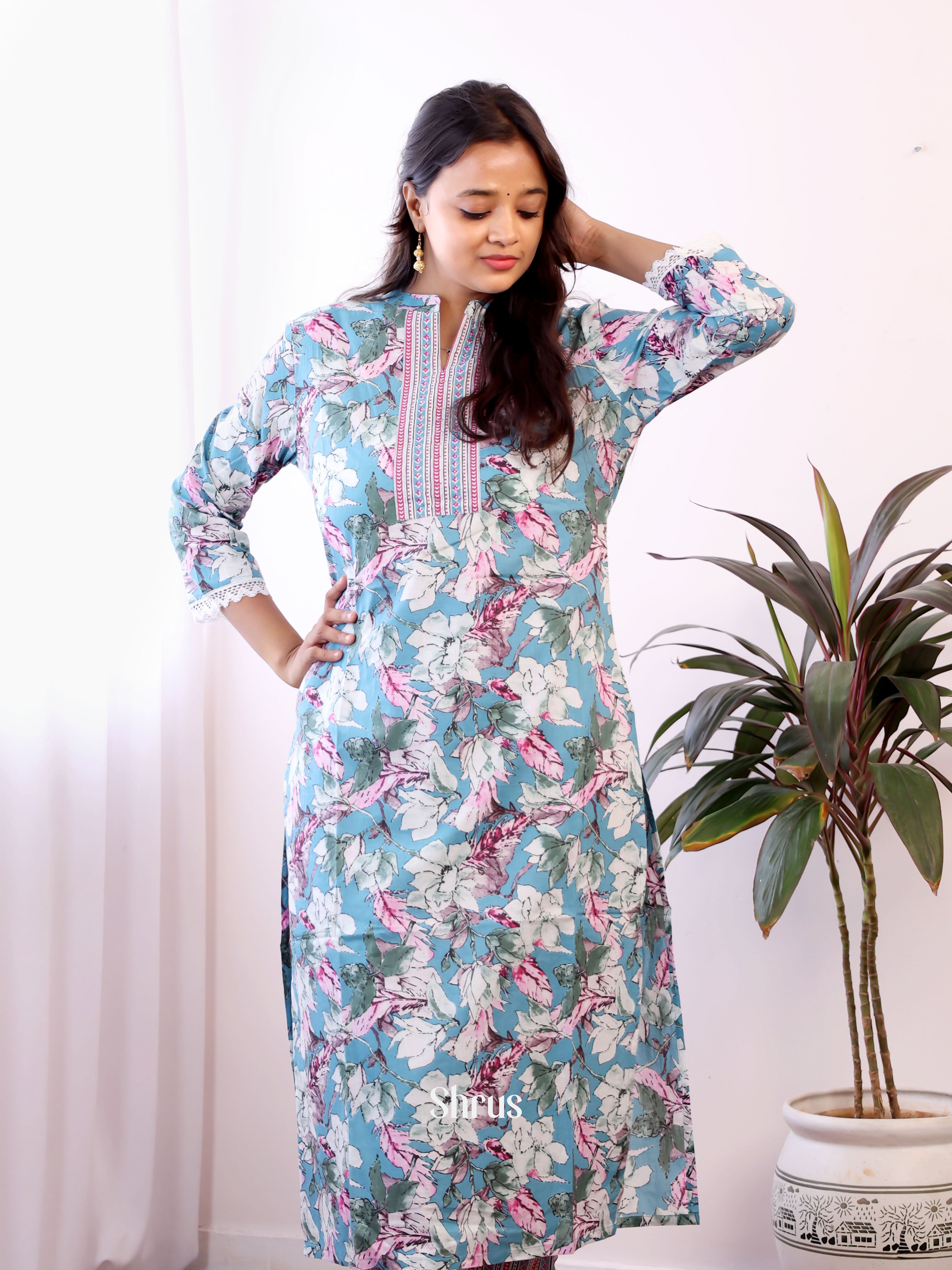 Blue - 2pc cotton bagru print Readymade Suits - Shop on ShrusEternity.com