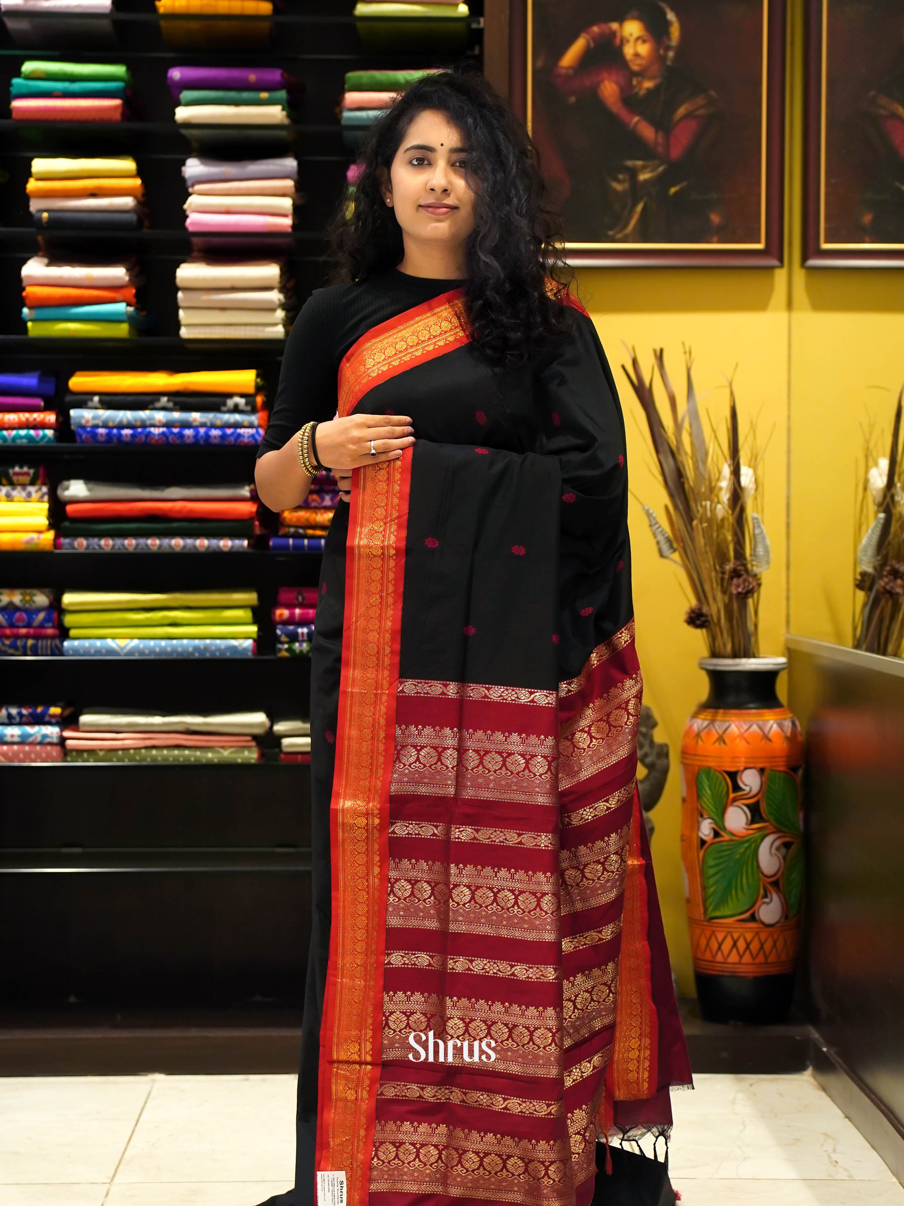 Black & Maroon -Kalyani Cotton saree - Shop on ShrusEternity.com
