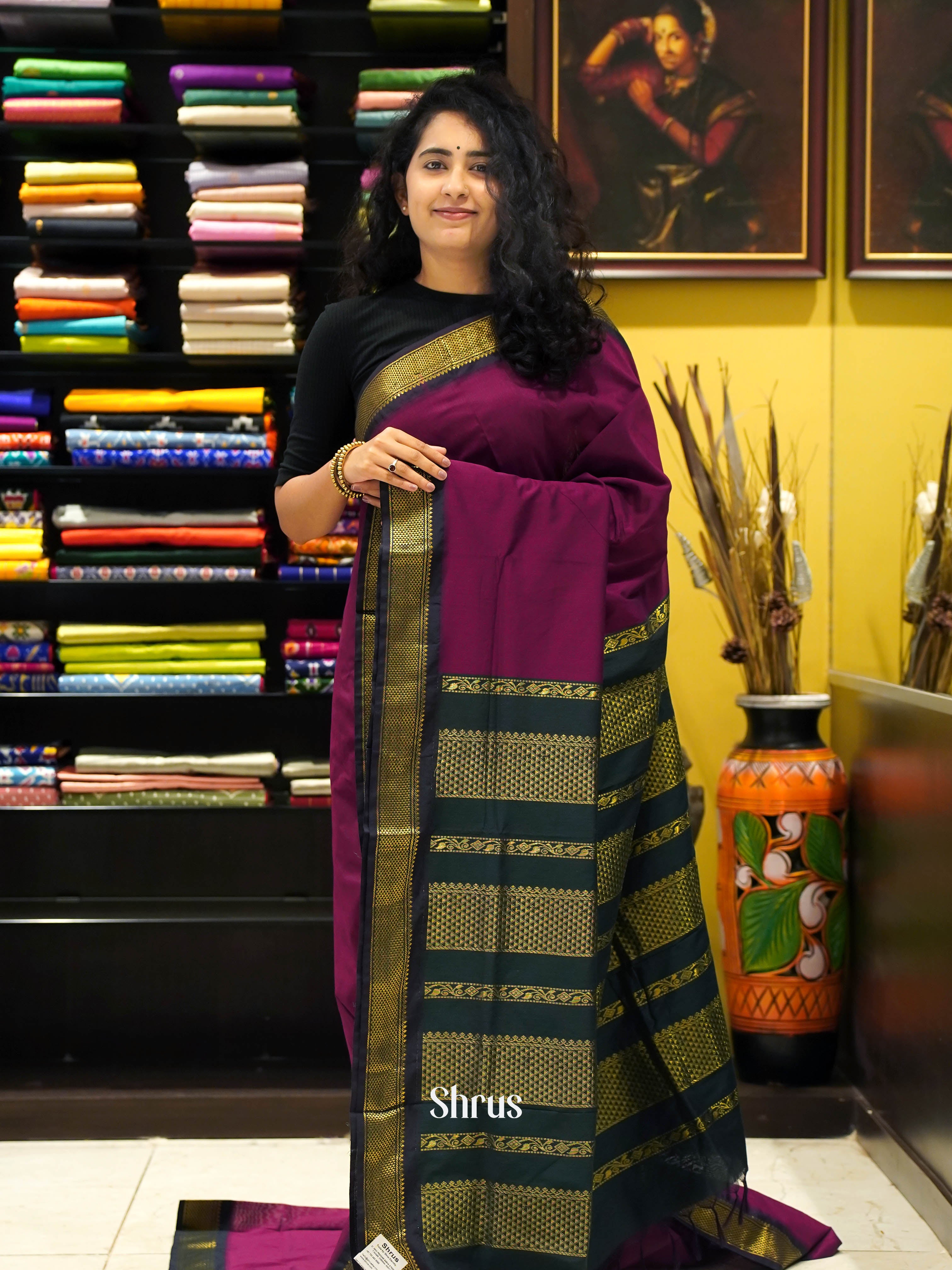 Wine & Black - Kalyani Cotton - Shop on ShrusEternity.com