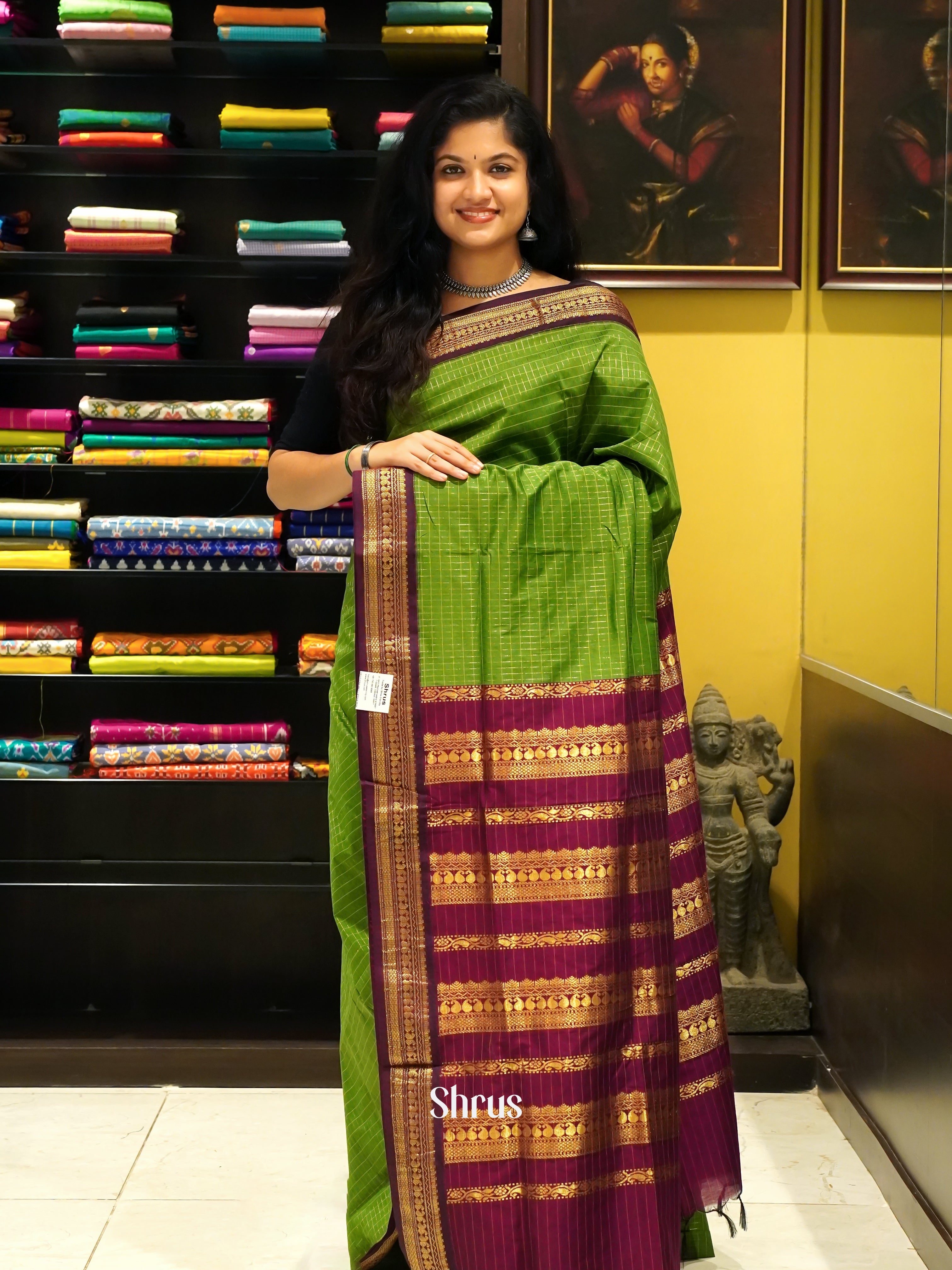 Green & Maroon - Kalyani Cotton Saree - Shop on ShrusEternity.com