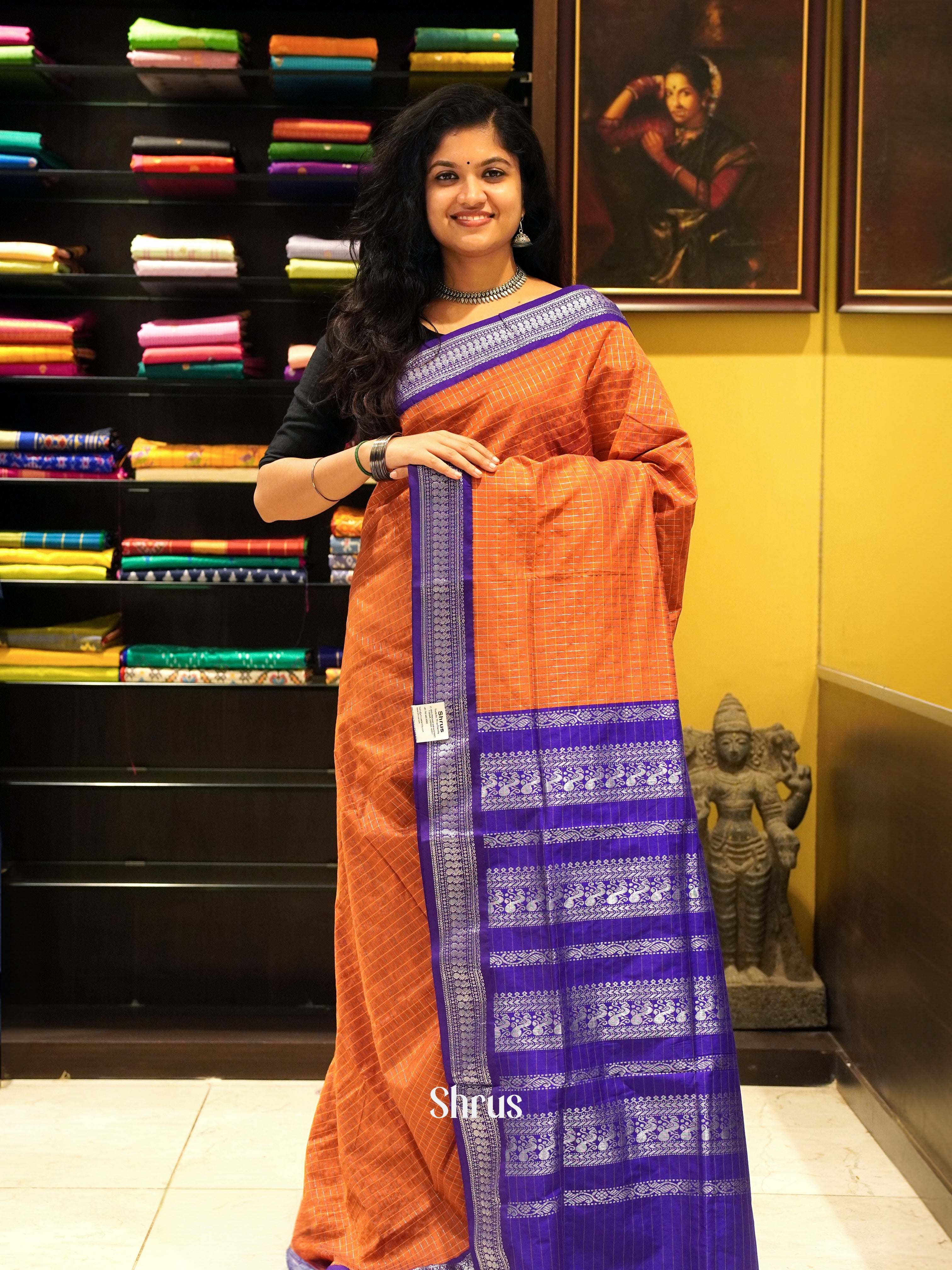 Orange & Violet - Kalyani Cotton Saree - Shop on ShrusEternity.com