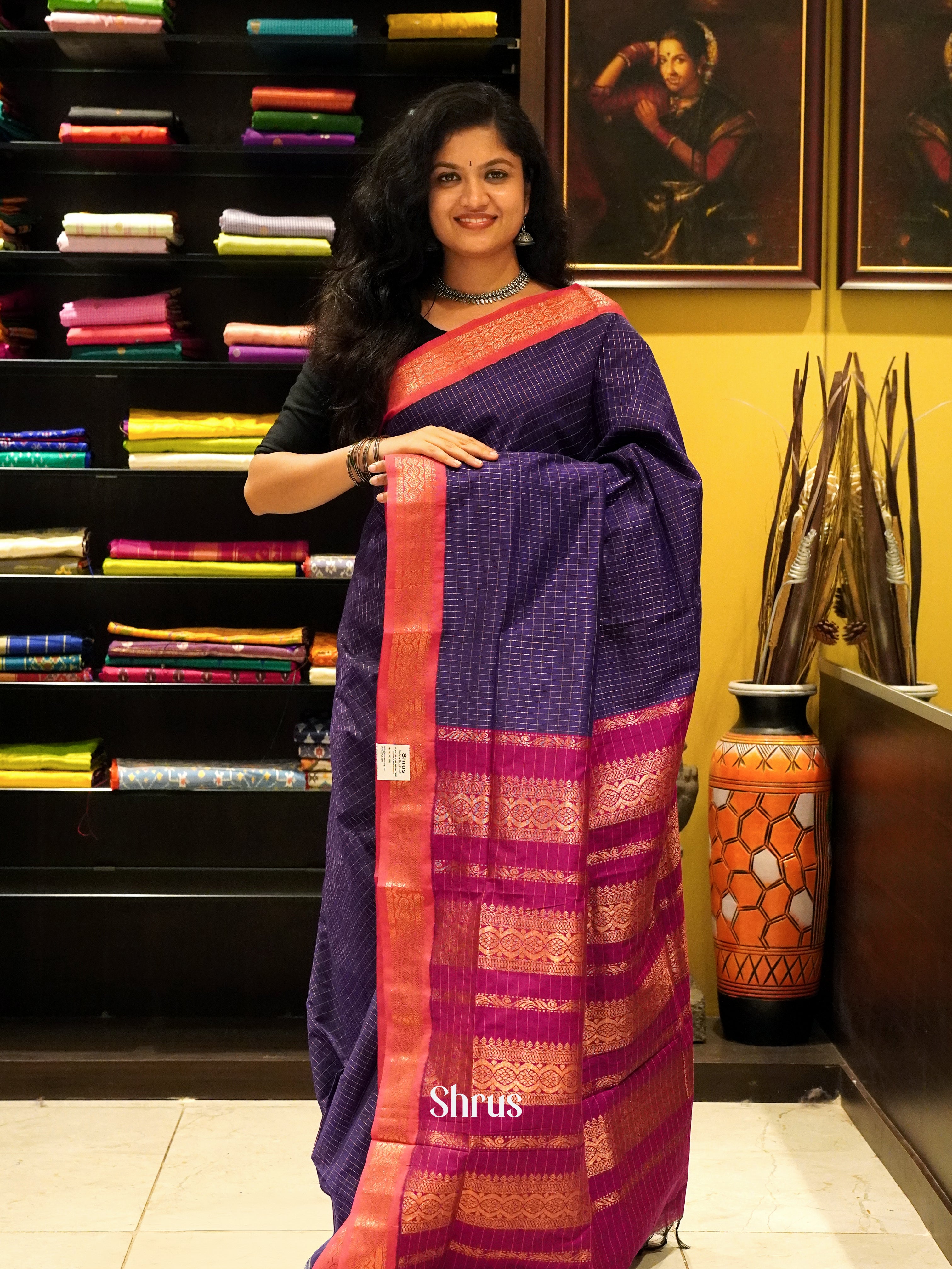 Violet & Majenta - Kalyani Cotton Saree - Shop on ShrusEternity.com