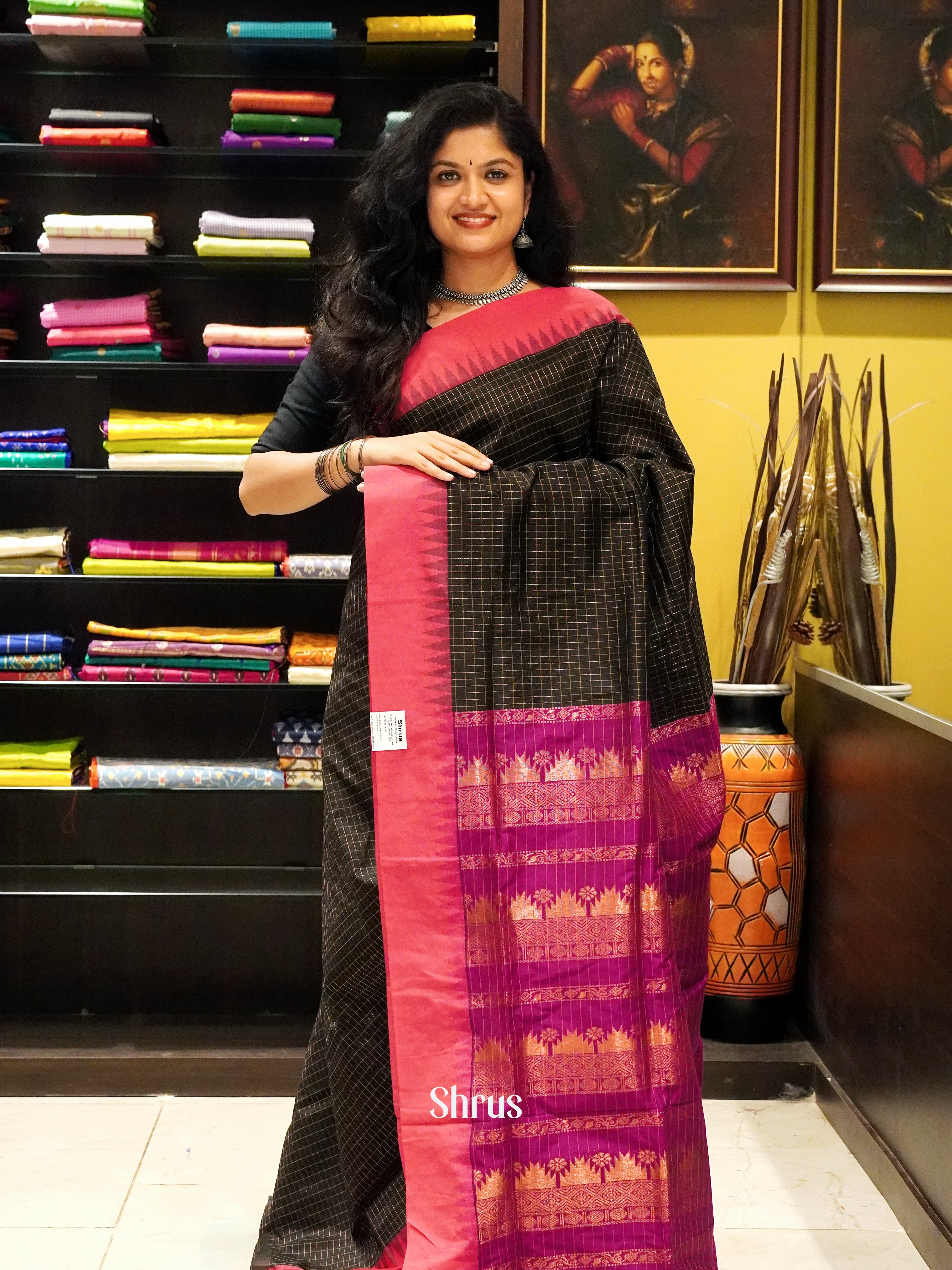 Black & Majenta - Kalyani Cotton Saree - Shop on ShrusEternity.com