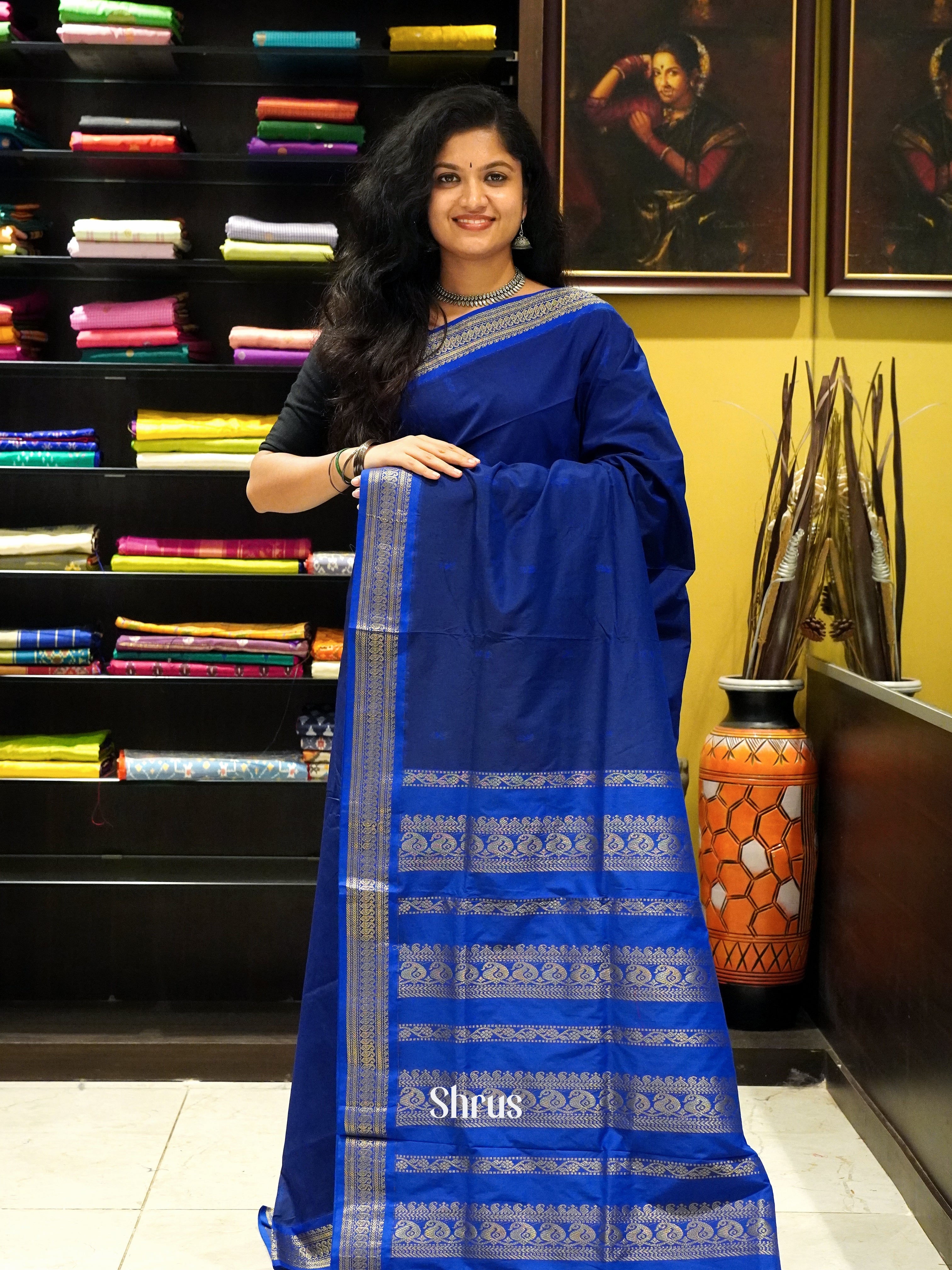 Dark Blue & Blue - Kalyani Cotton Saree - Shop on ShrusEternity.com