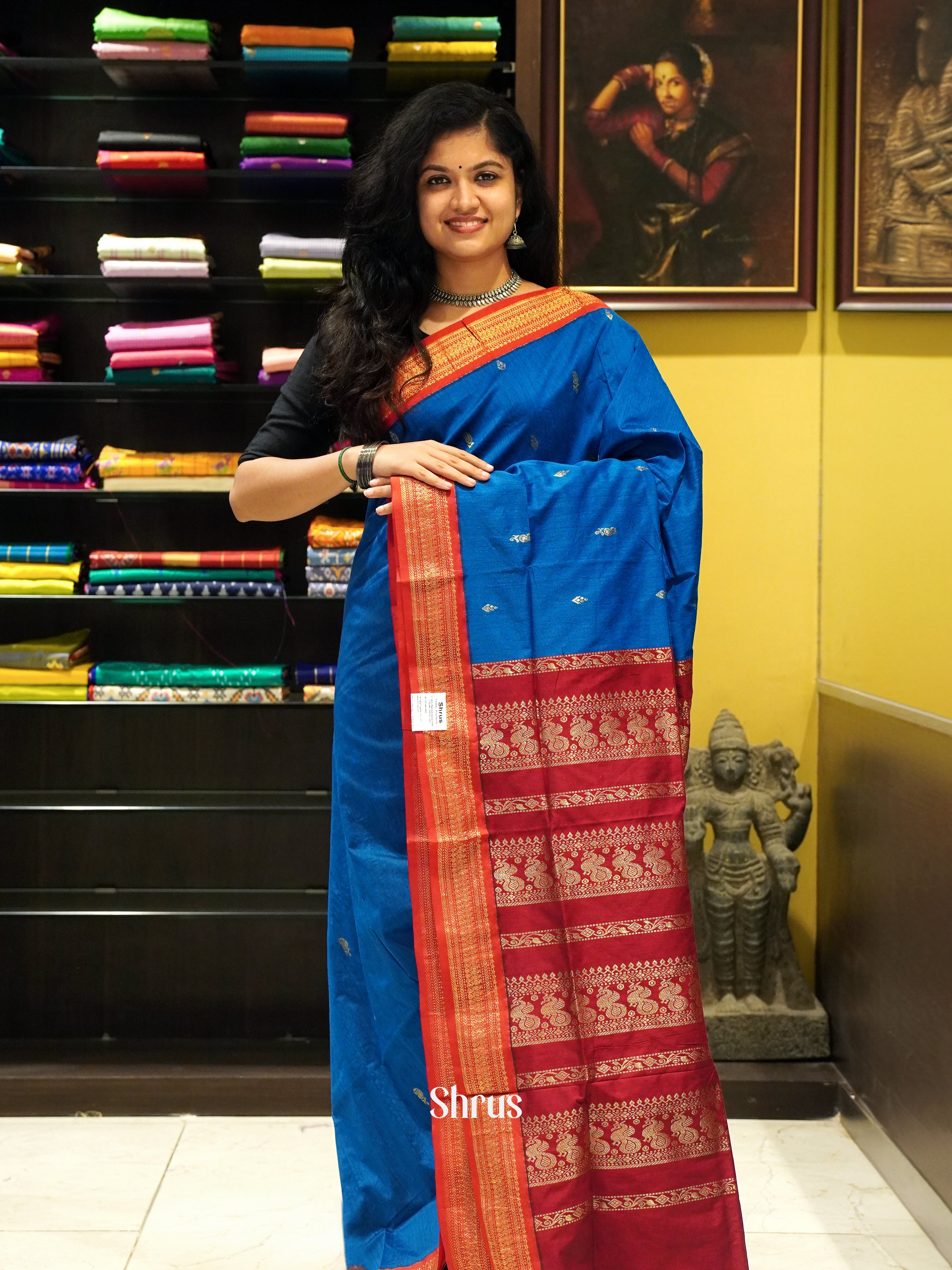 Blue & Maroon - Kalyani Cotton Saree - Shop on ShrusEternity.com