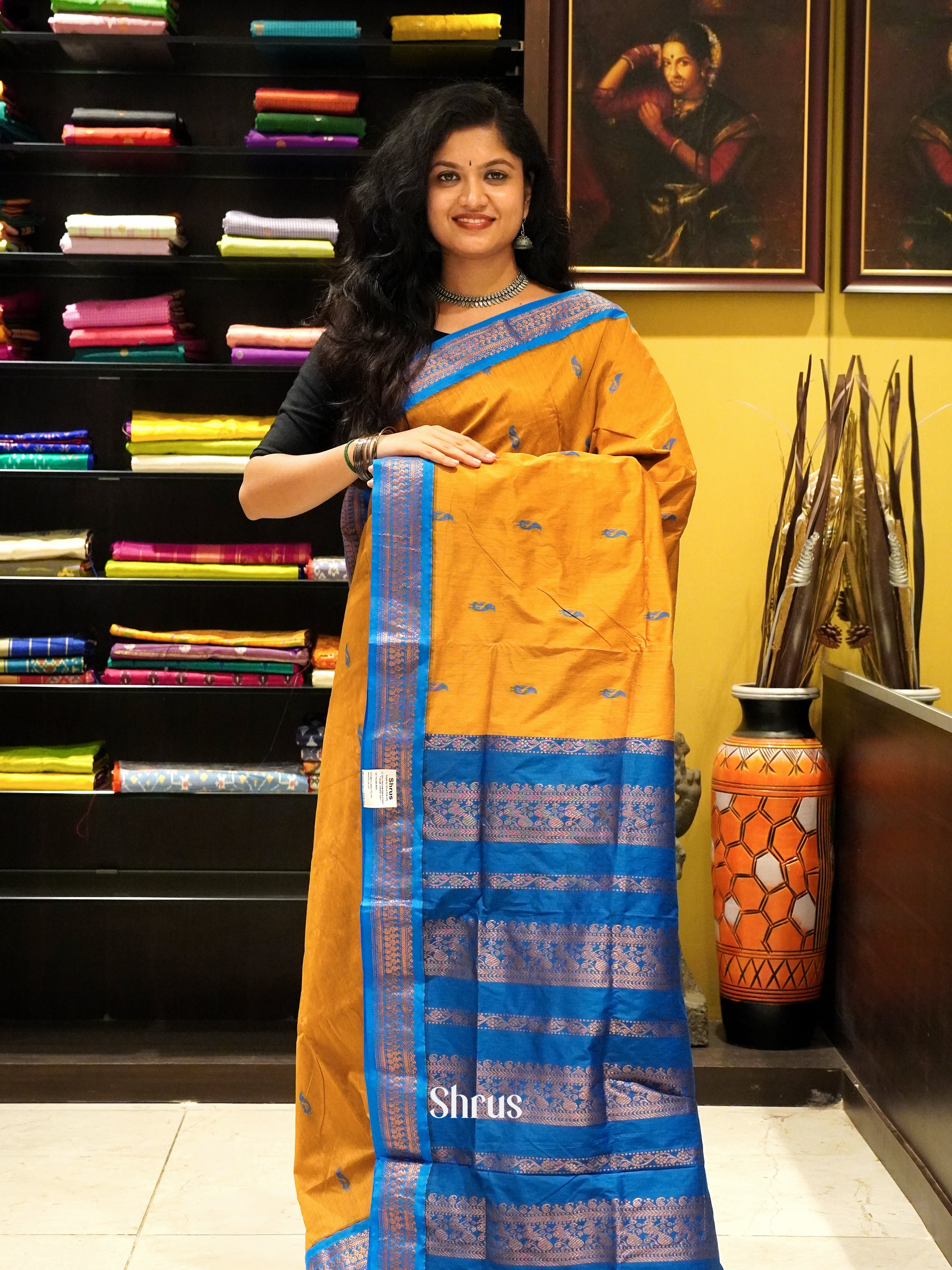 Mustard & Blue - Kalyani Cotton Saree - Shop on ShrusEternity.com
