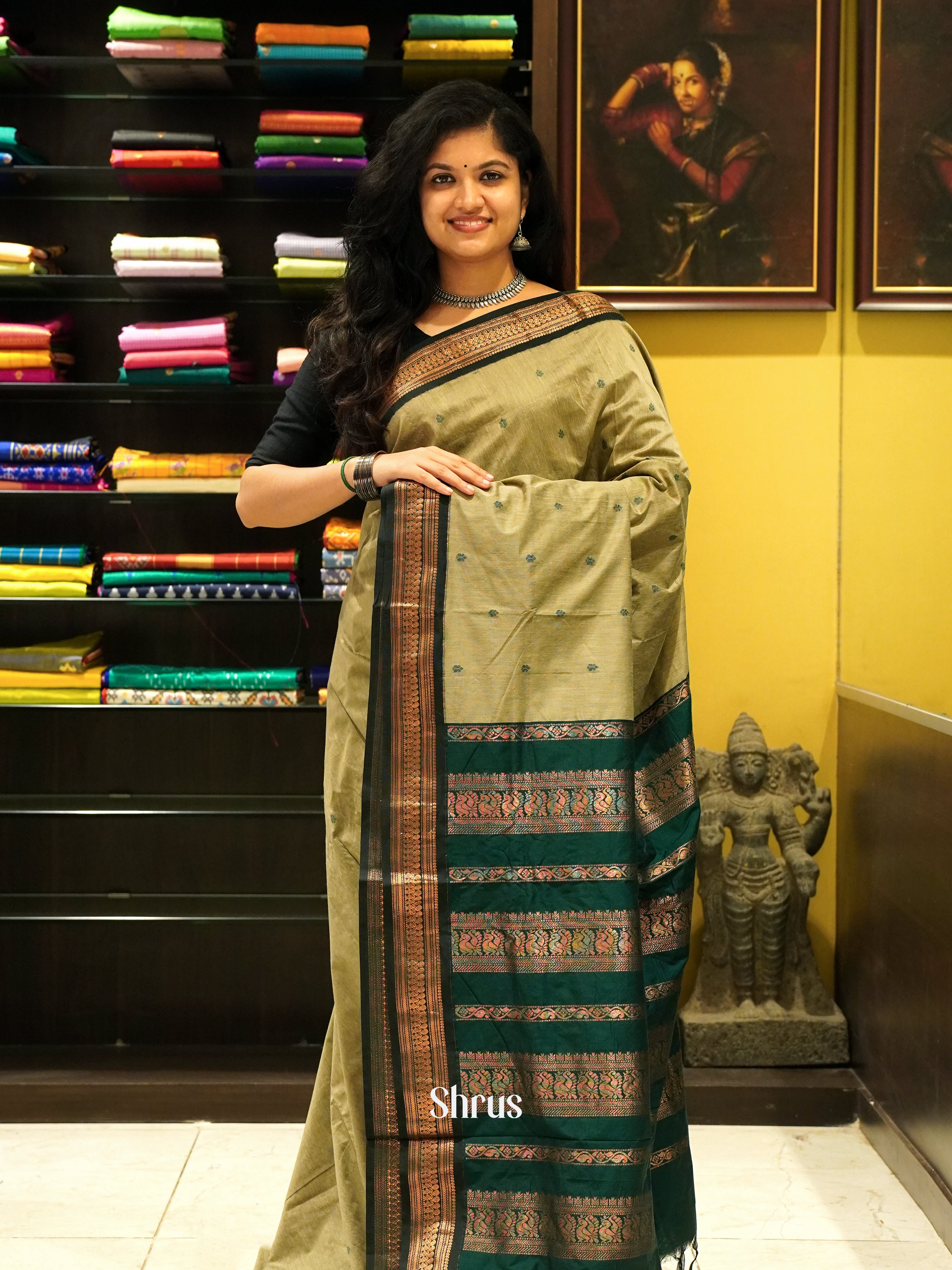 Elachi Green & green - Kalyani Cotton Saree - Shop on ShrusEternity.com
