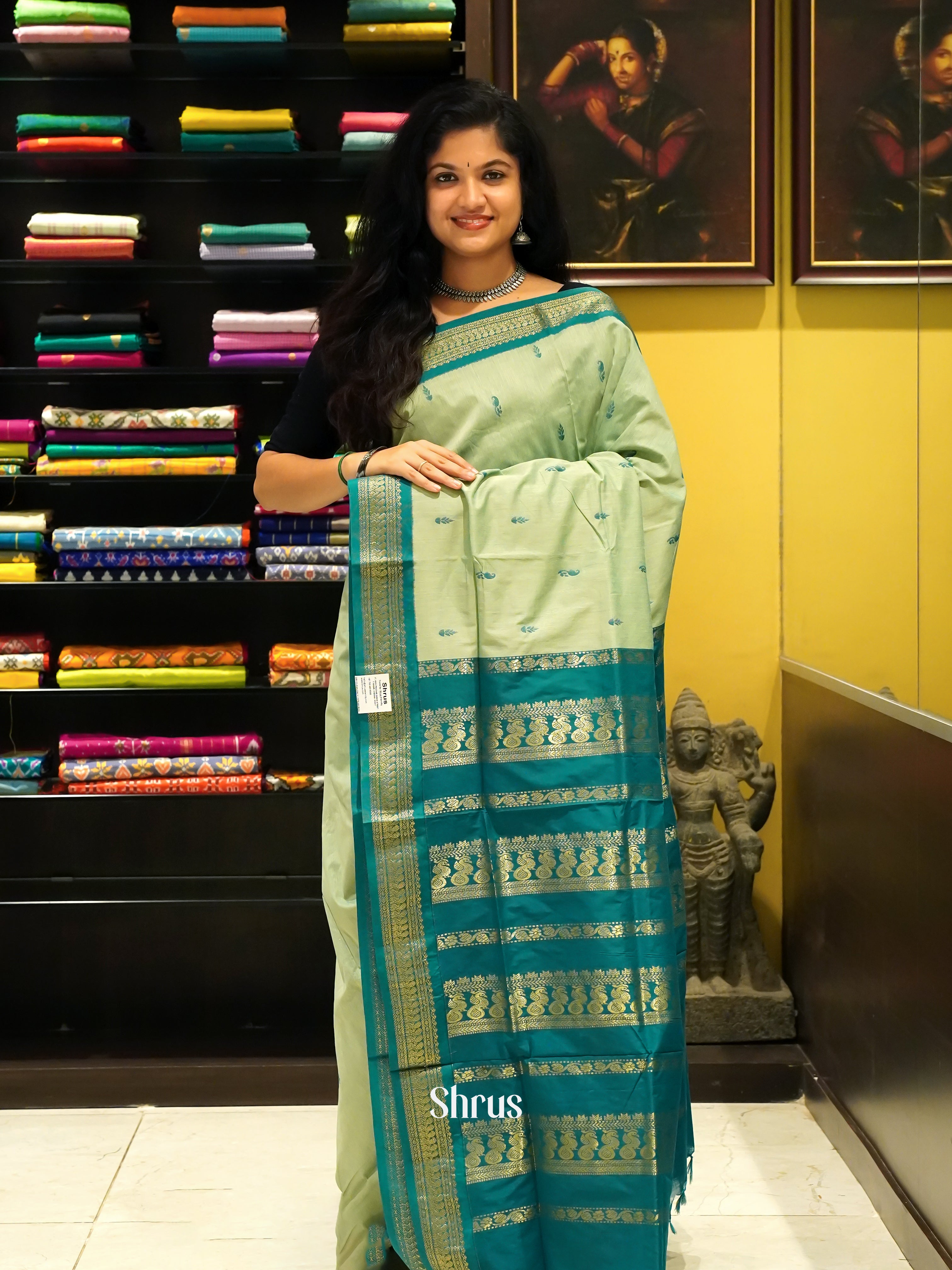Elachi Green & Green - Kalyani Cotton Saree - Shop on ShrusEternity.com