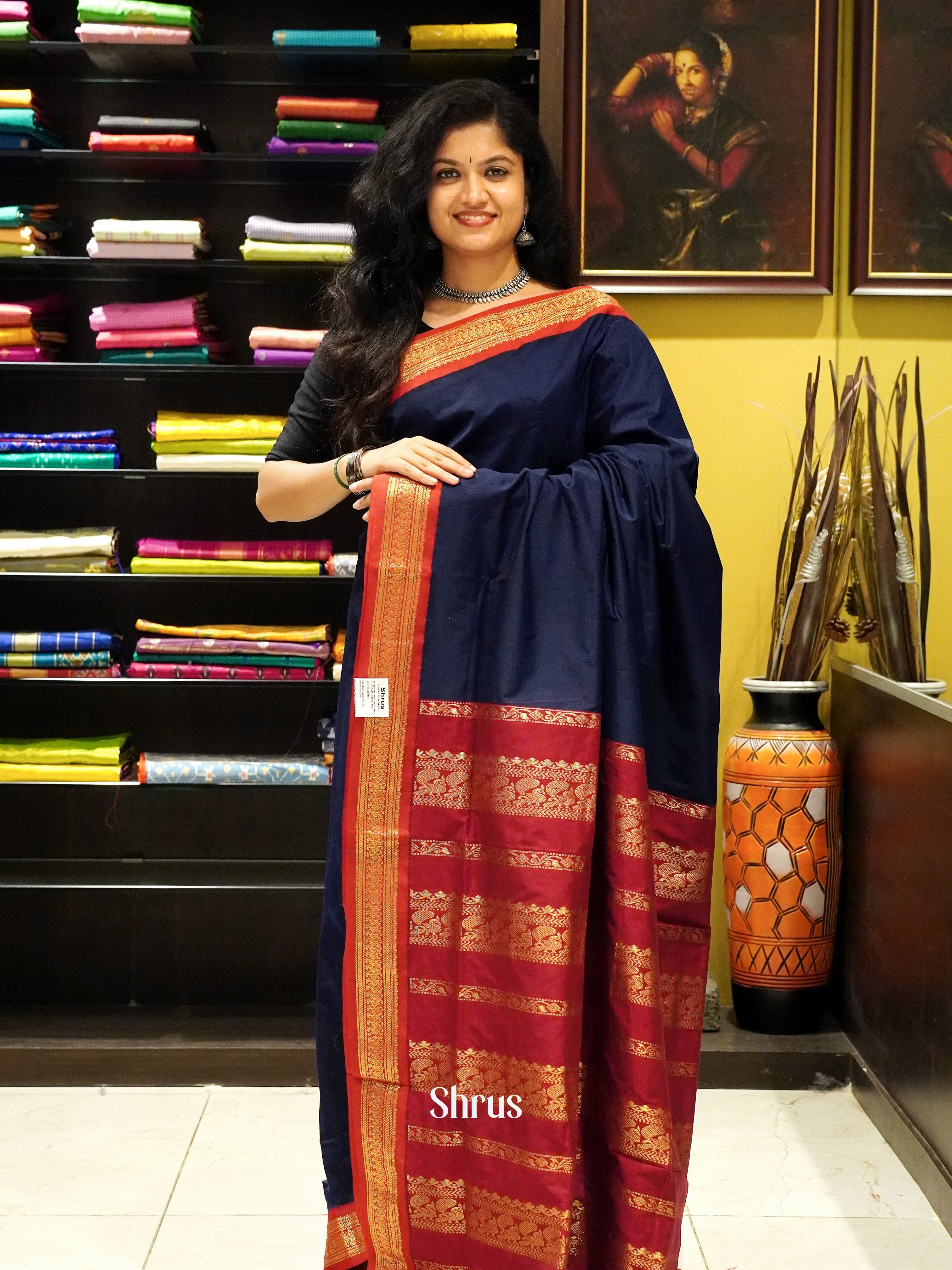 Blue & Maroom- Kalyani Cotton Saree - Shop on ShrusEternity.com