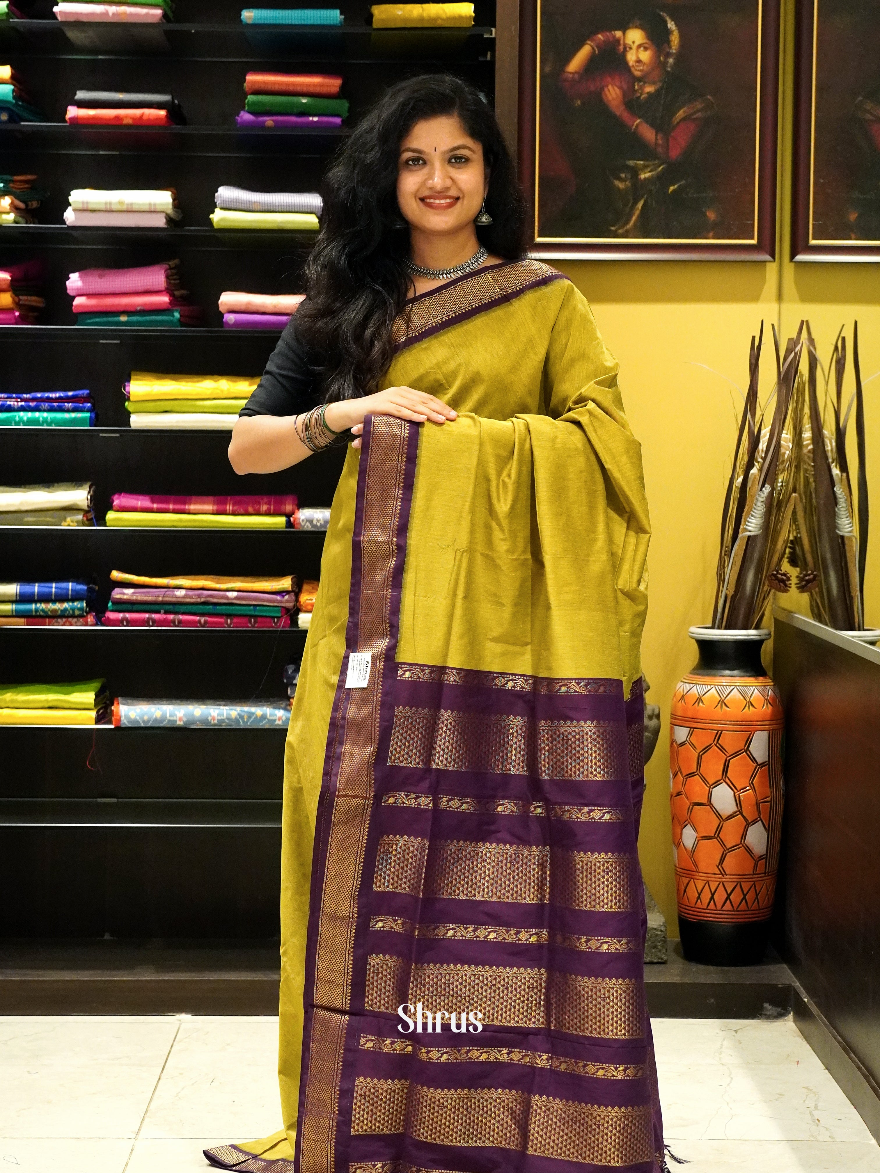 Green & Purple- Kalyani Cotton Saree - Shop on ShrusEternity.com