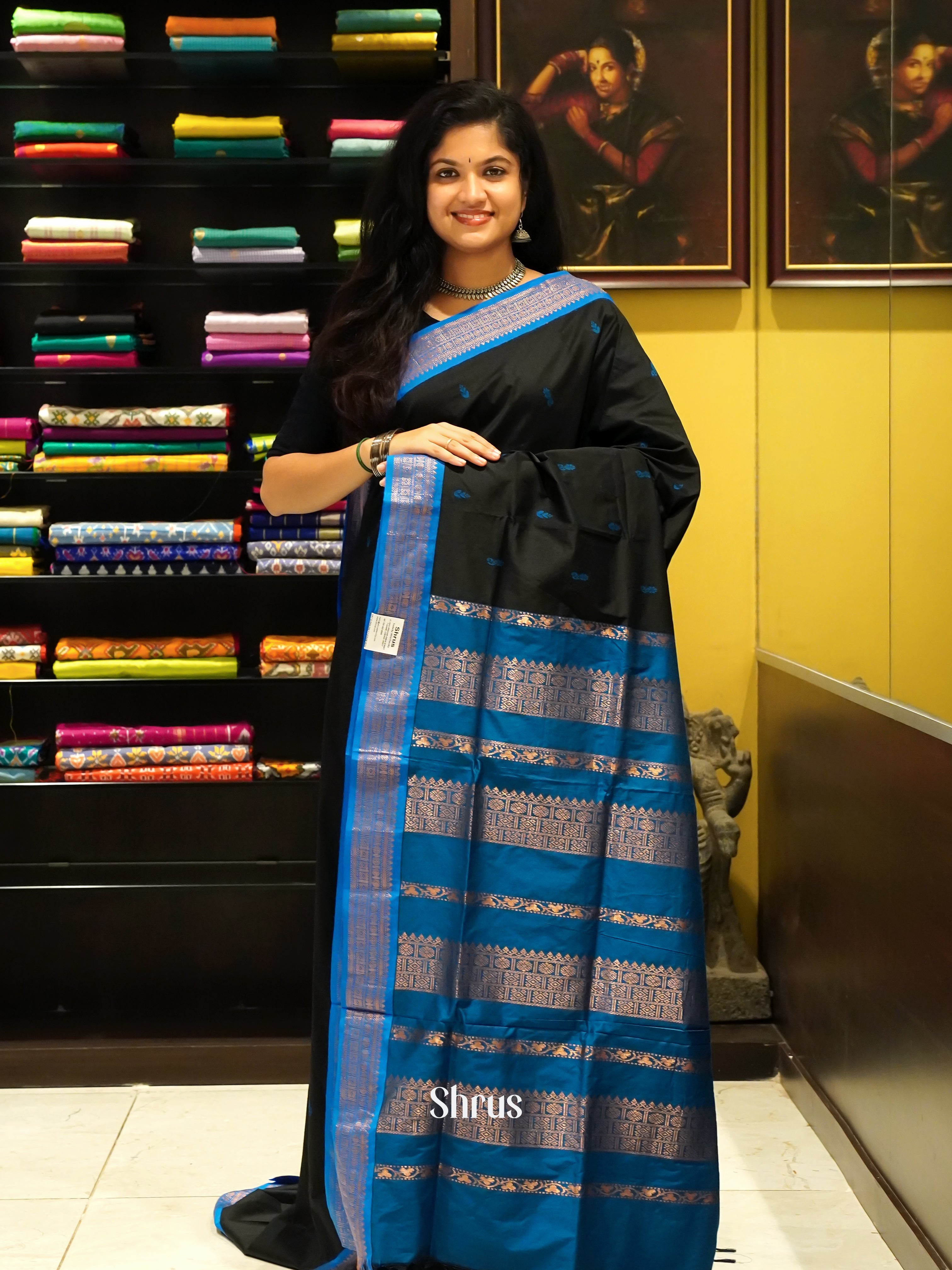 Black & Blue - Kalyani Cotton Saree - Shop on ShrusEternity.com