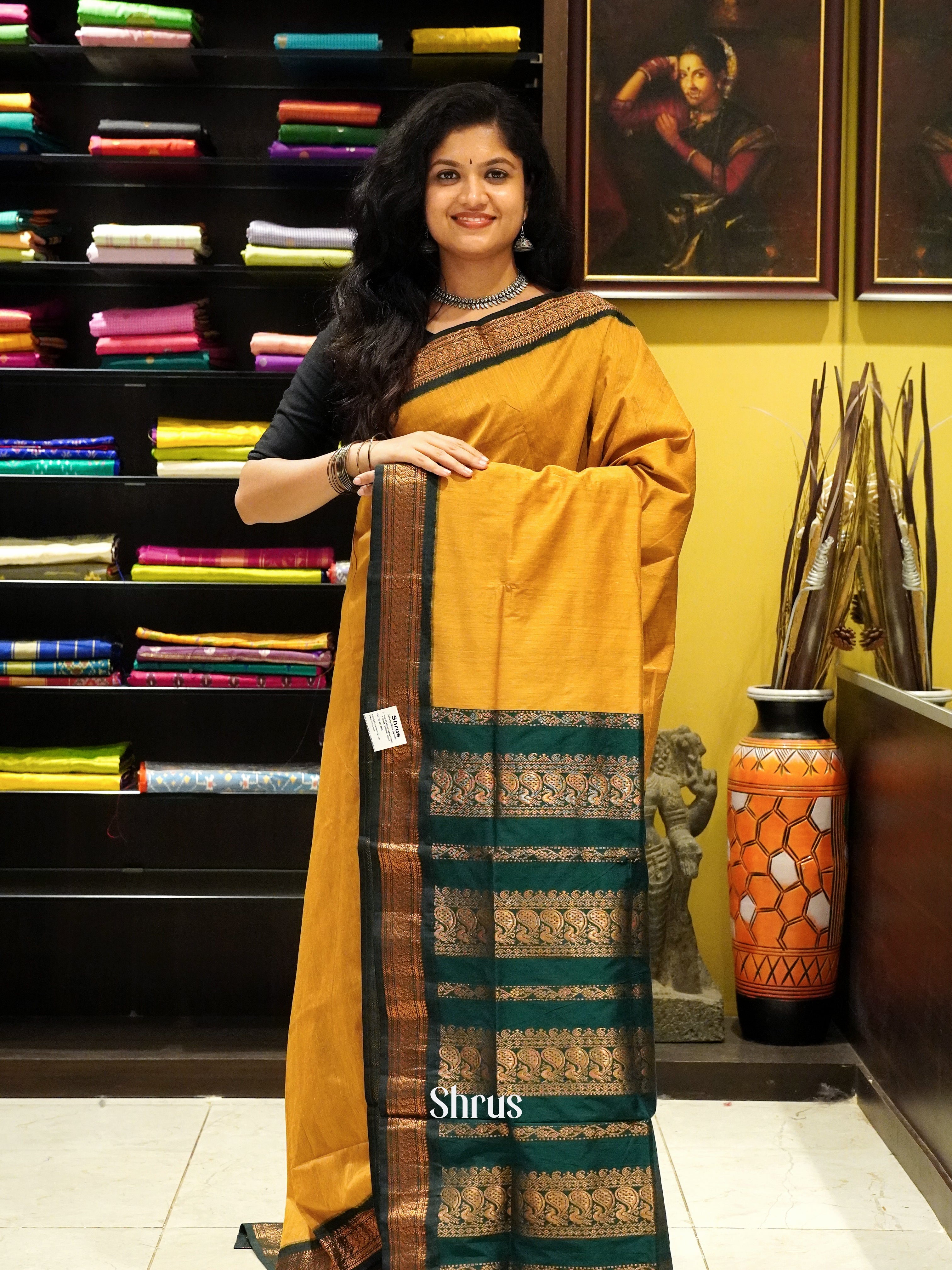 Mustard & Green - Kalyani Cotton Saree - Shop on ShrusEternity.com
