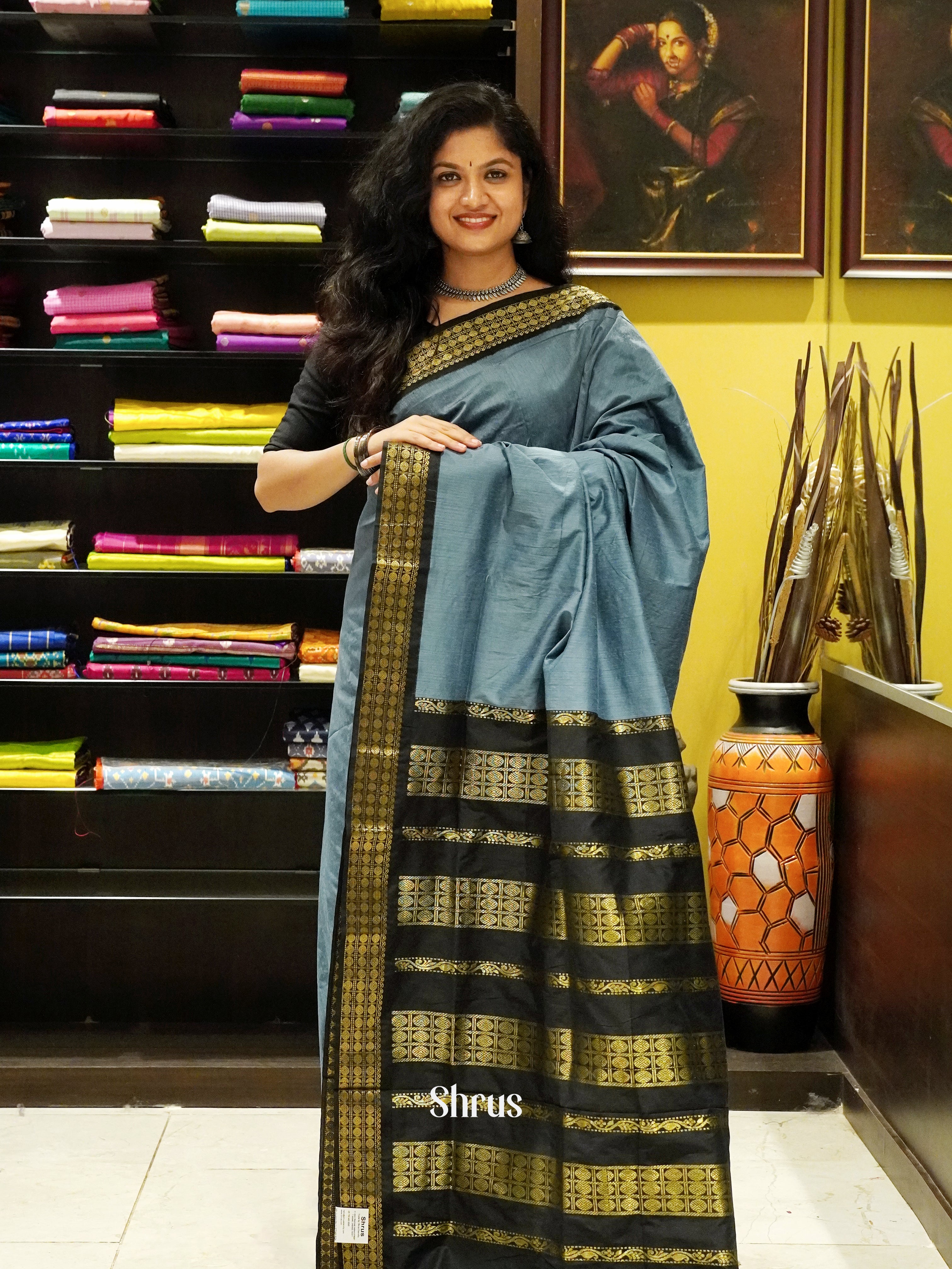 Grey & Black - Kalyani Cotton Saree - Shop on ShrusEternity.com