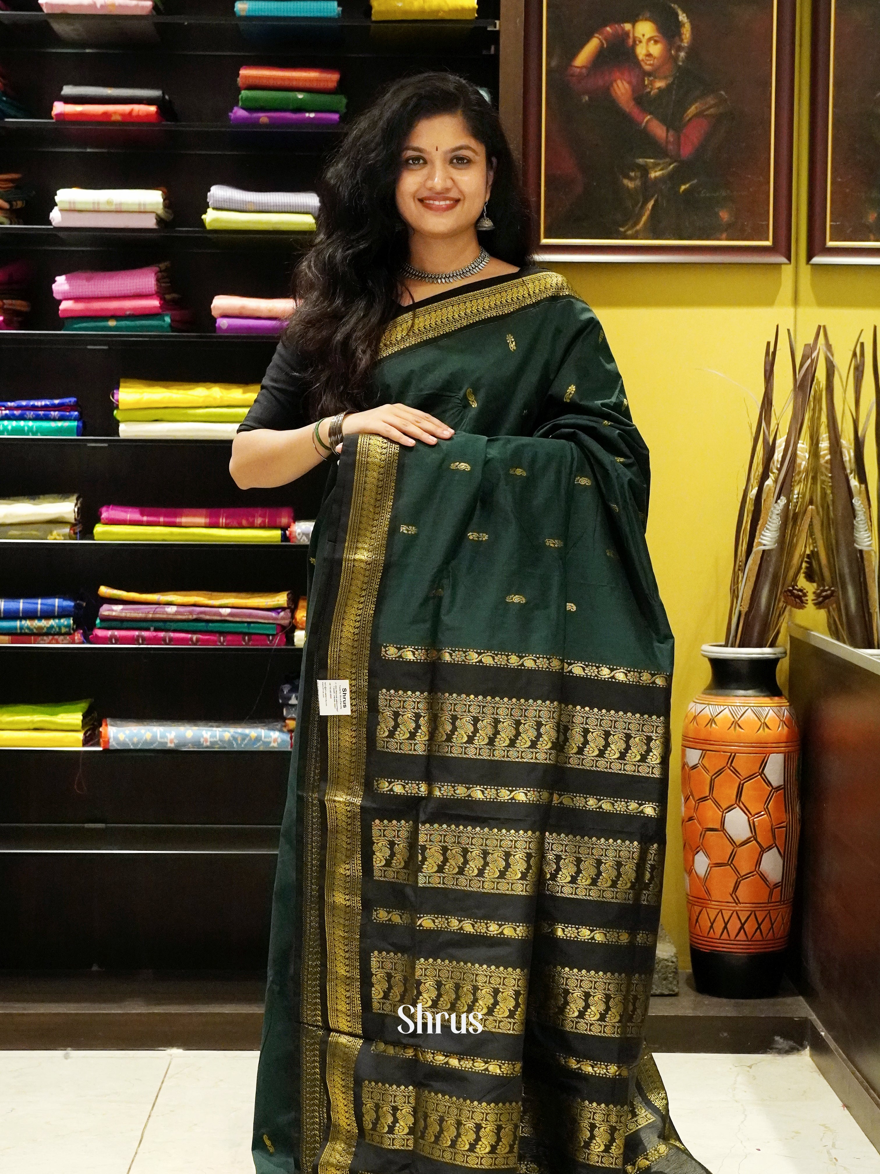 Green & Black - Kalyani Cotton Saree - Shop on ShrusEternity.com