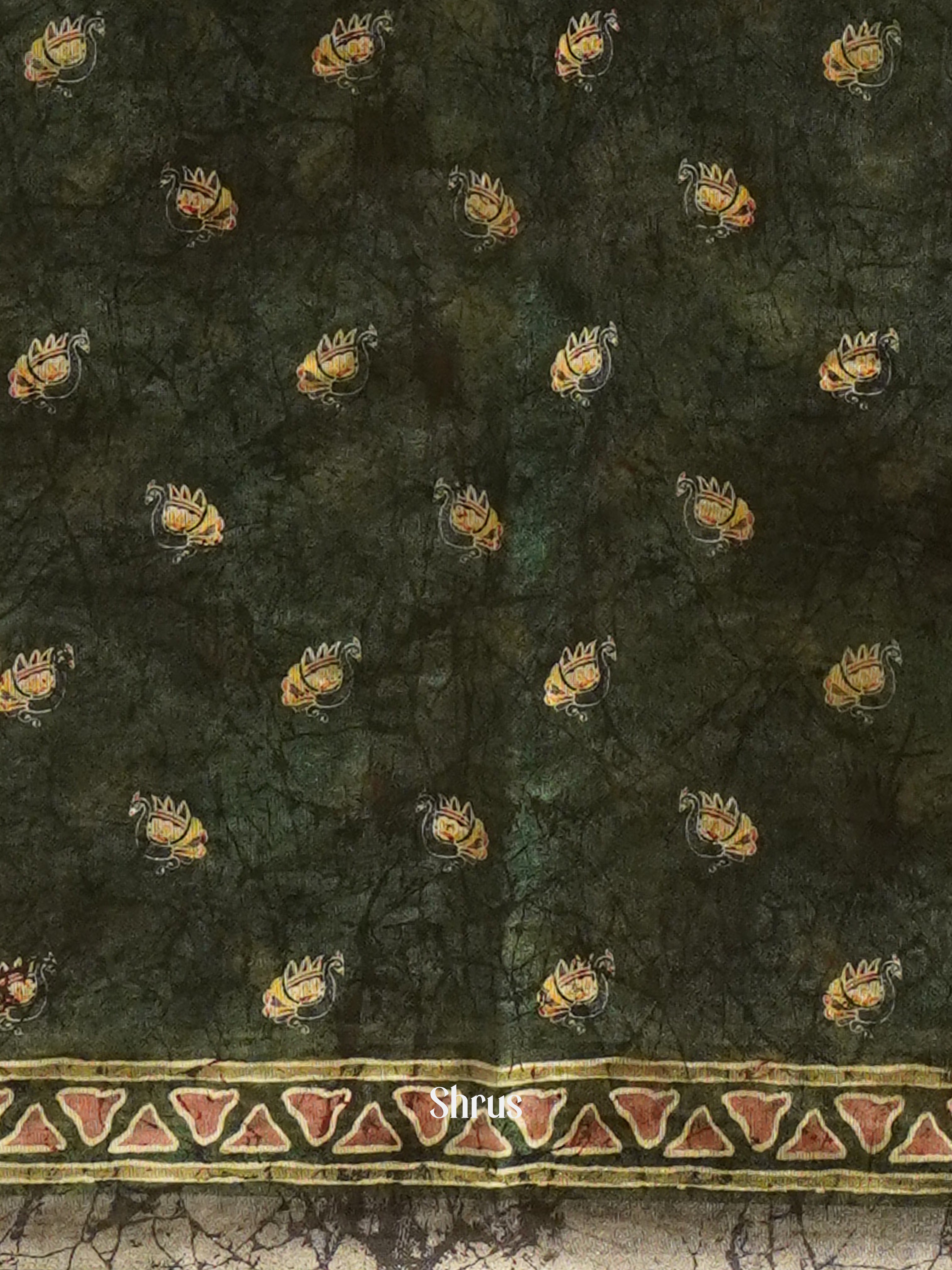 Brown & Green - Semi Kantha Saree - Shop on ShrusEternity.com