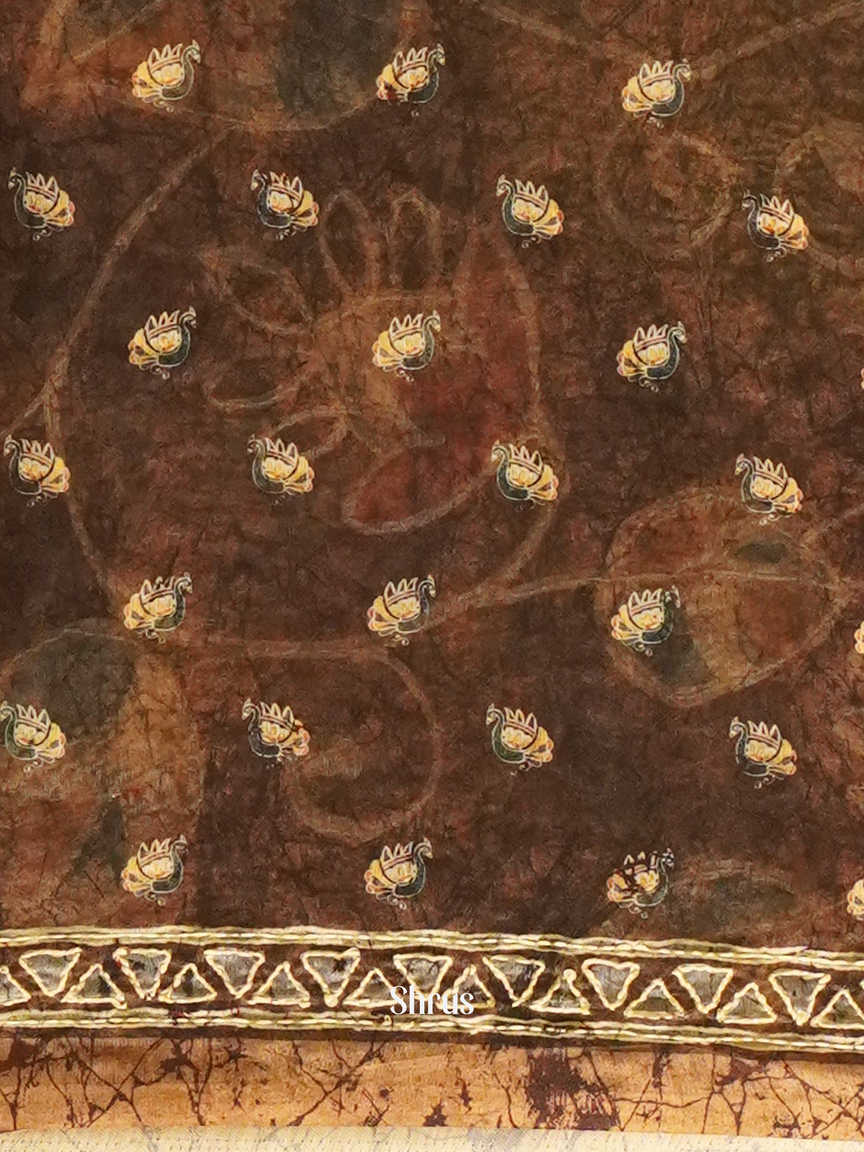 Blue & Brown - Semi Kantha Saree - Shop on ShrusEternity.com