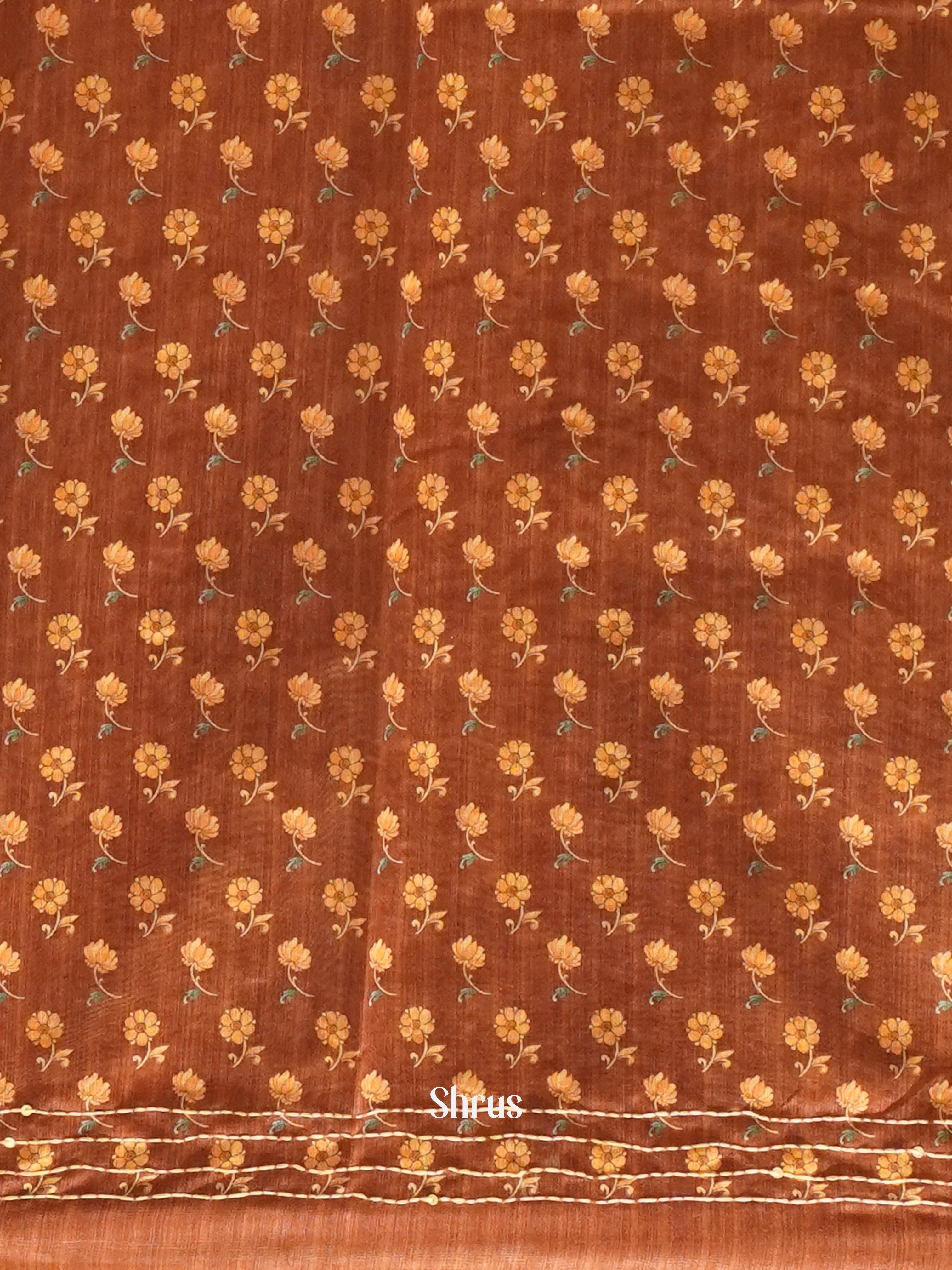 Orange & Brown - Semi Kantha Saree - Shop on ShrusEternity.com