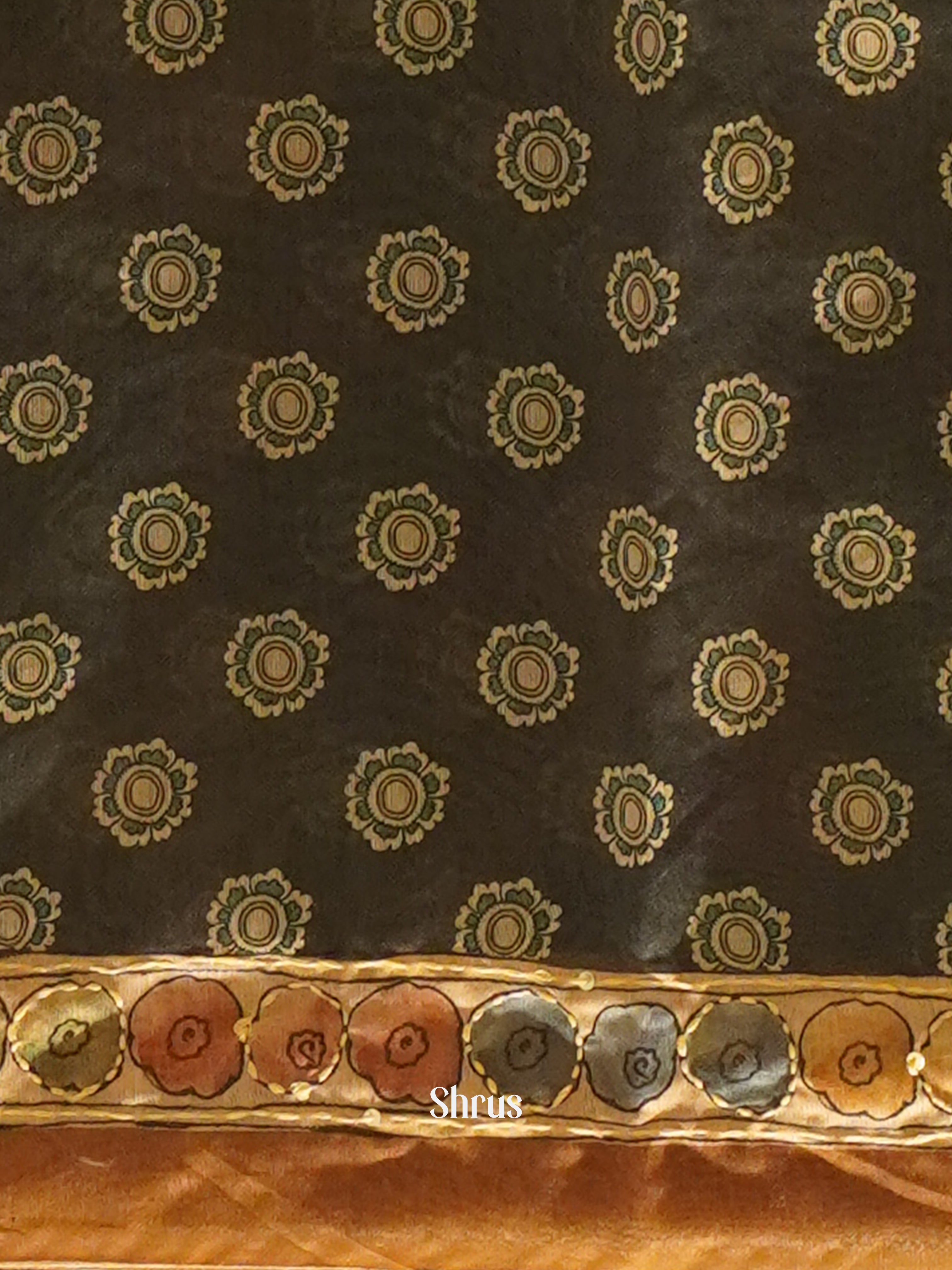 Bottle Green & Brown - Semi Kantha Saree - Shop on ShrusEternity.com