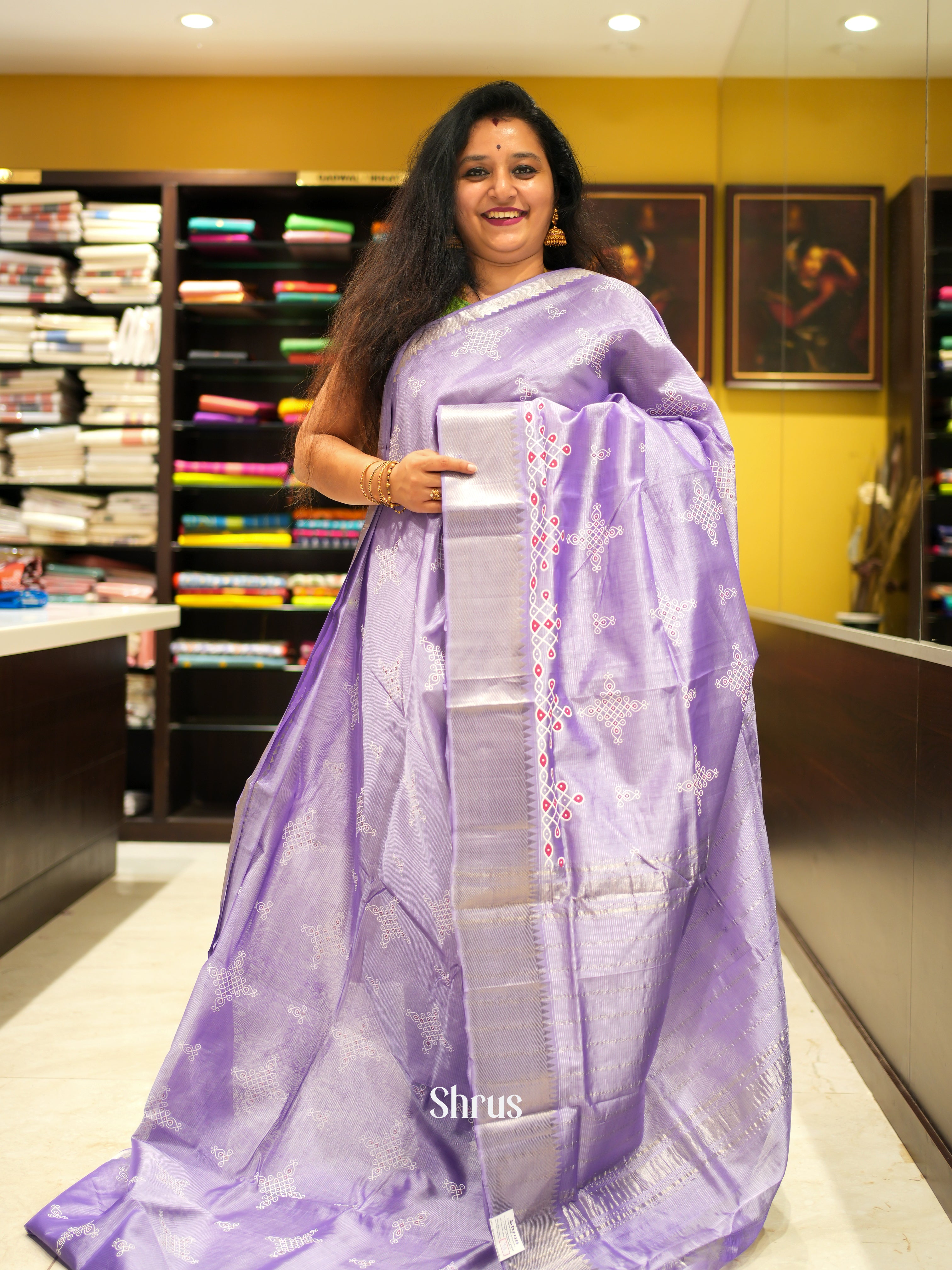 Lavender(Single Tone) - Mangalagiri silkcotton Saree - Shop on ShrusEternity.com