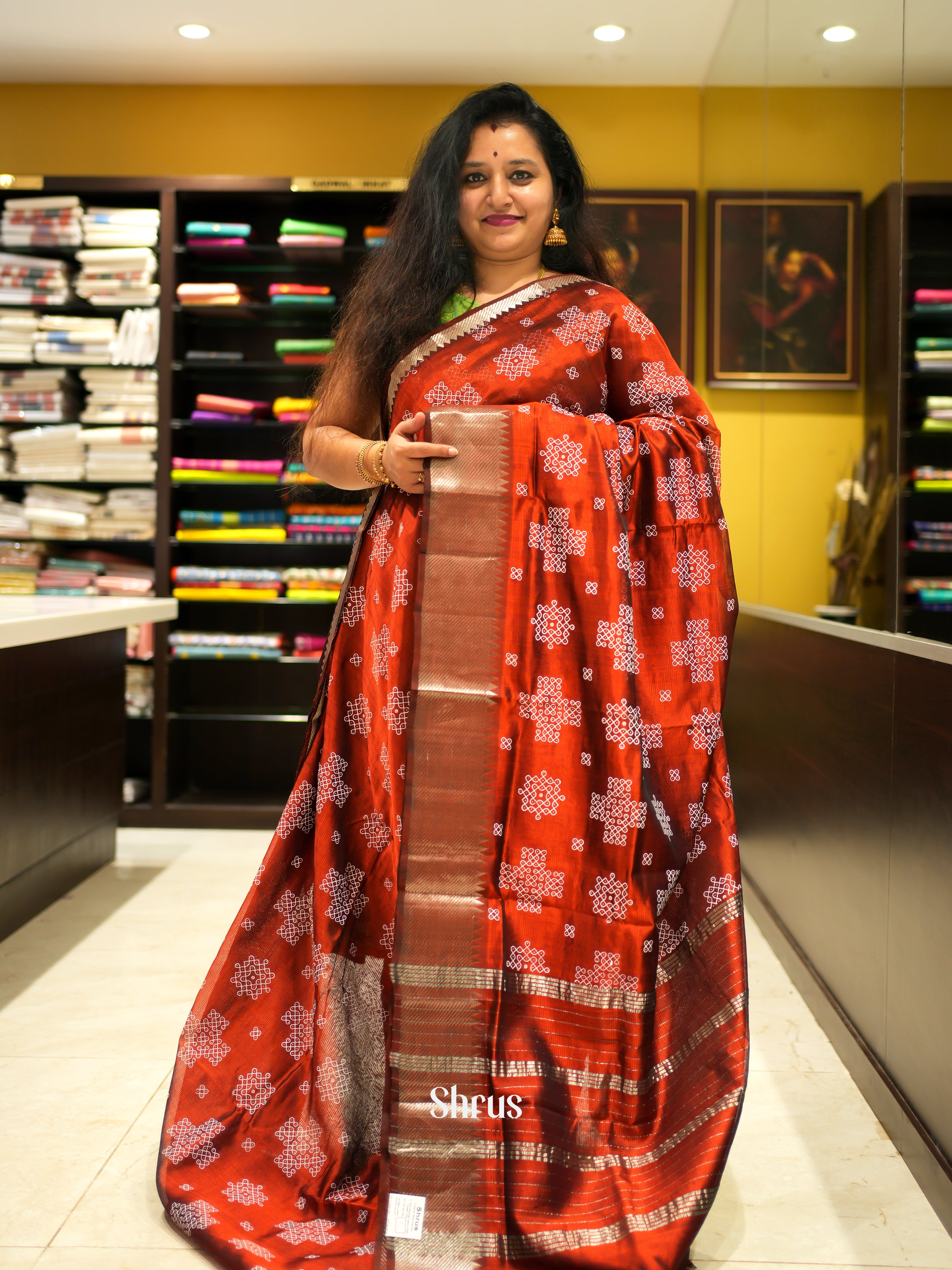 Brown(Single Tone) - Mangalagiri silkcotton Saree - Shop on ShrusEternity.com