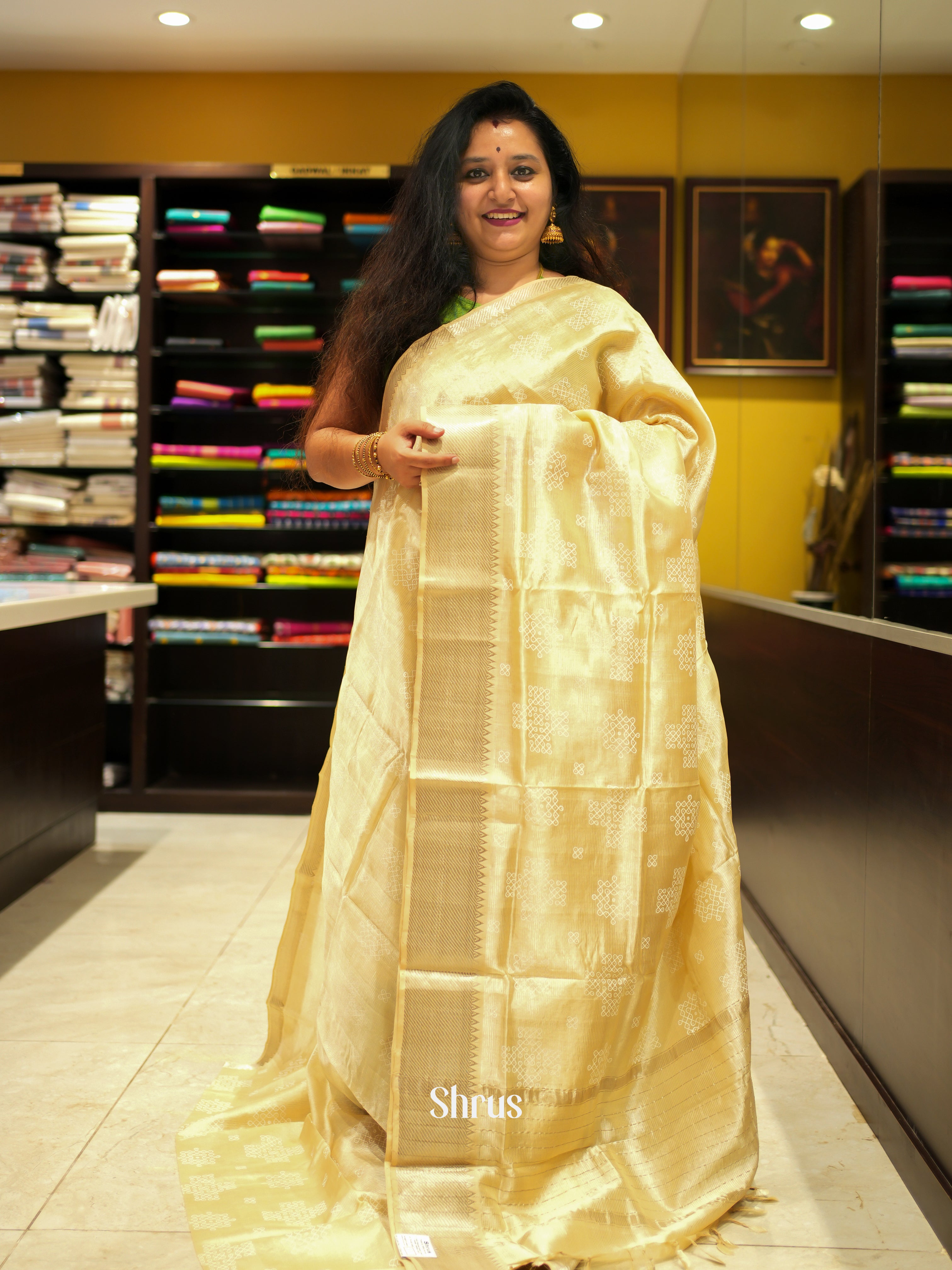 Cream(Single Tone) - Mangalagiri silkcotton Saree - Shop on ShrusEternity.com