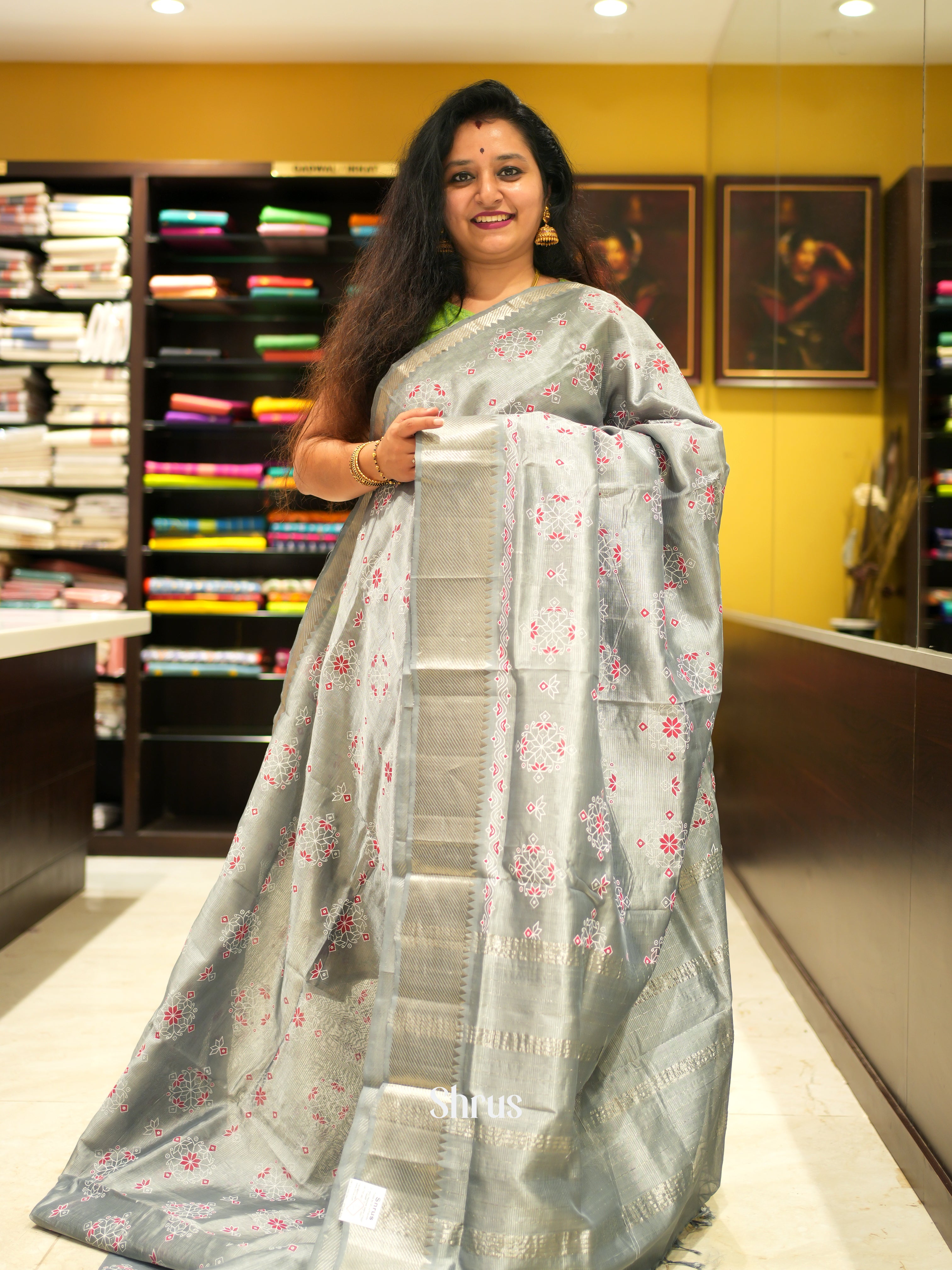 Silver(single Tone) - Mangalagiri silkcotton Saree - Shop on ShrusEternity.com