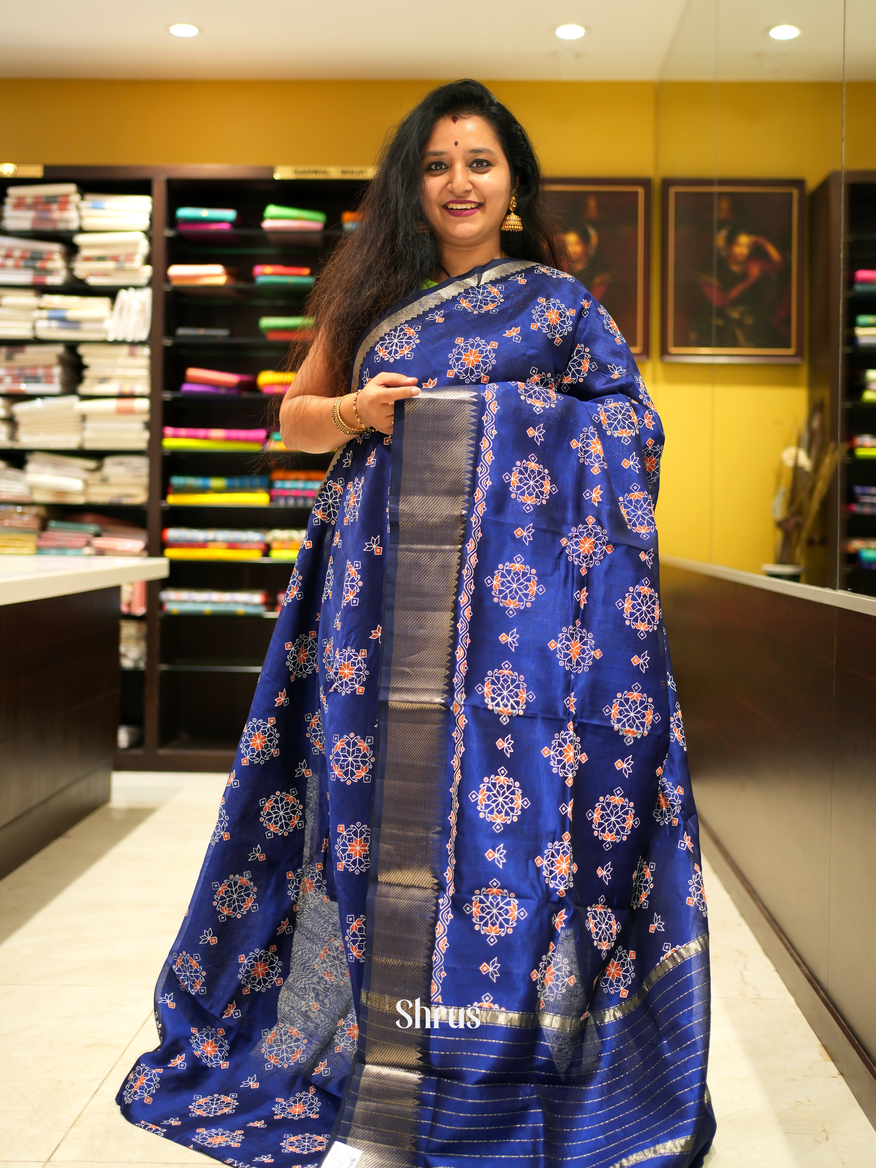 Blue(Single Tone) - Mangalagiri silkcotton Saree - Shop on ShrusEternity.com