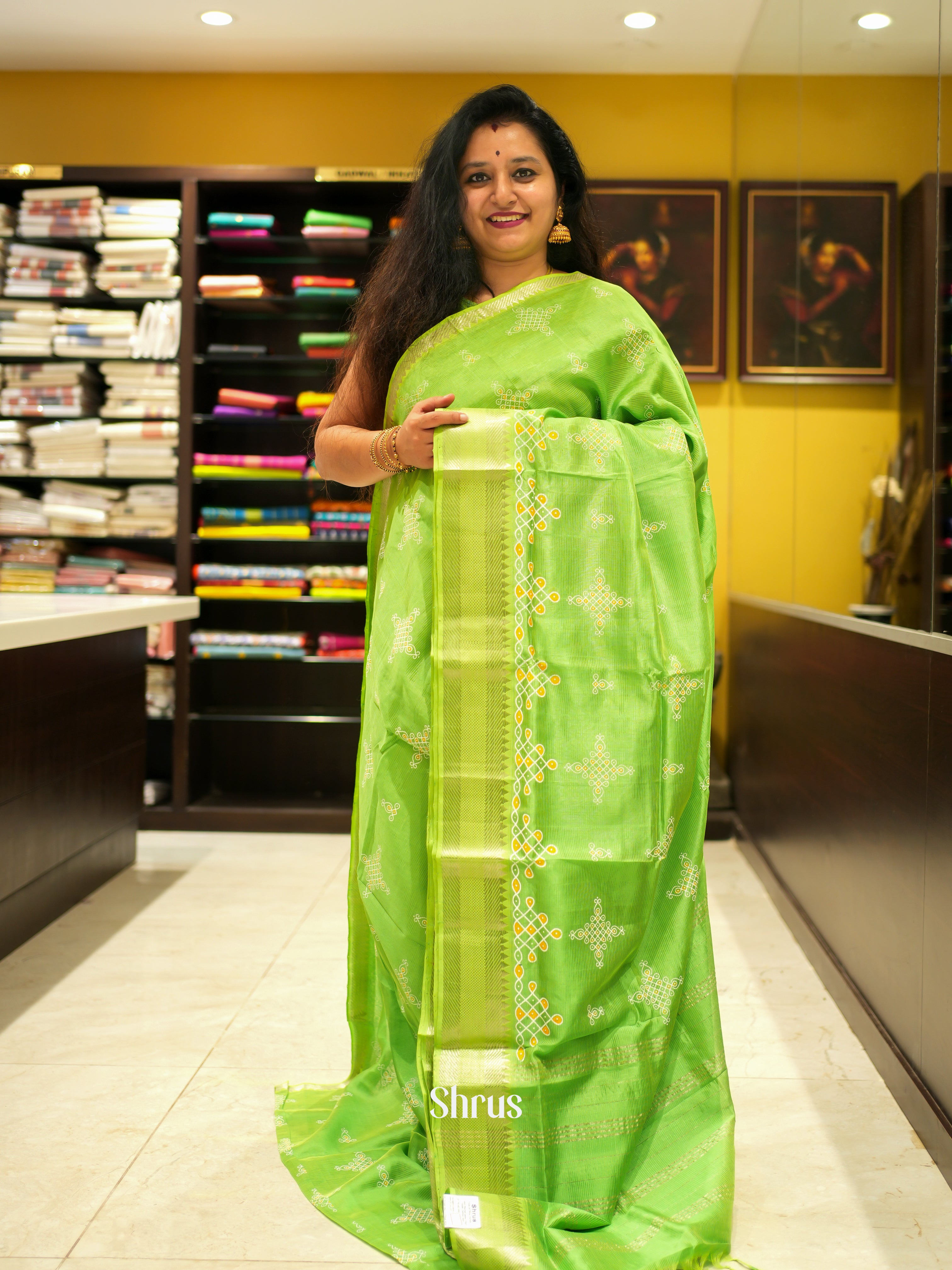 Green(Single Tone) - Mangalagiri silkcotton Saree - Shop on ShrusEternity.com