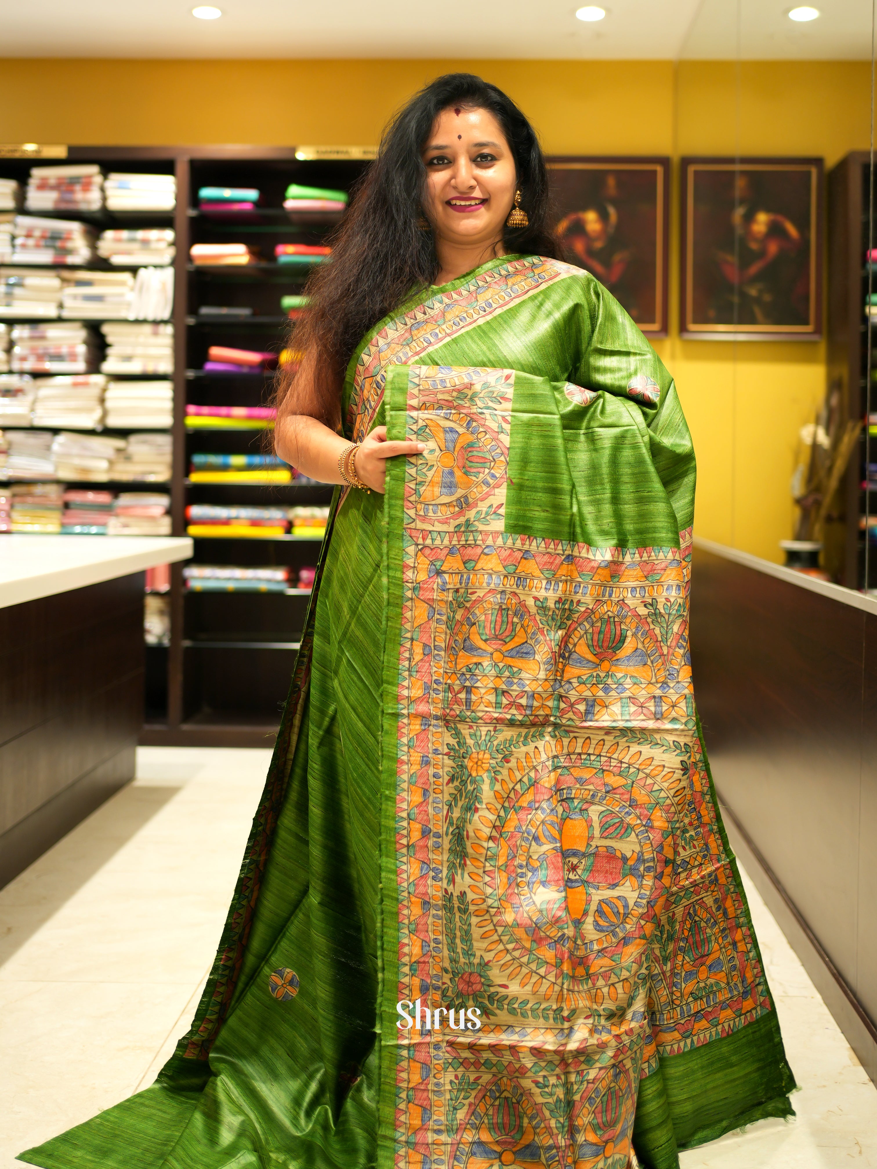 Green & Cream - Tussar Saree - Shop on ShrusEternity.com