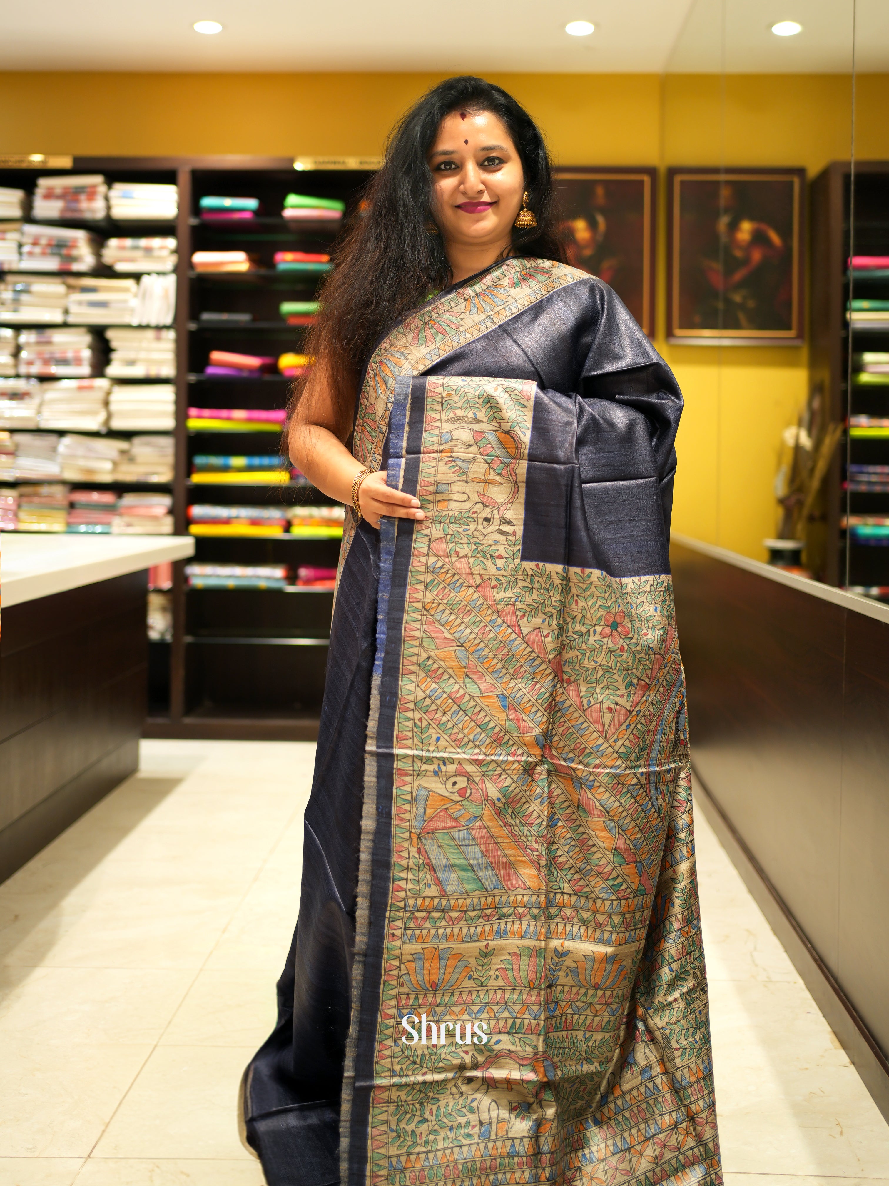 Black & Cream - Tussar Saree - Shop on ShrusEternity.com